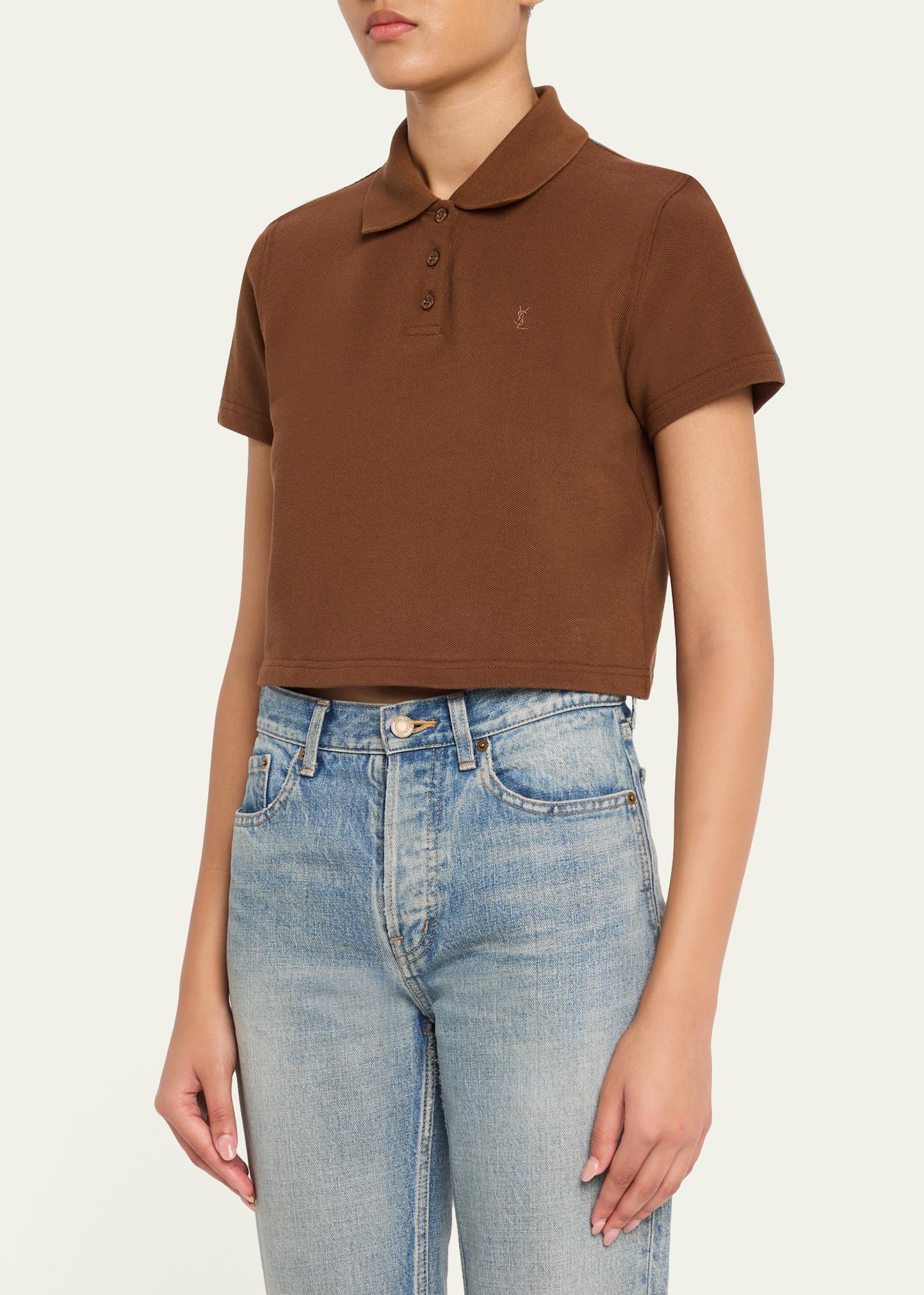 Saint Laurent YSL Cotton Pique Crop Polo Shirt - Bergdorf Goodman