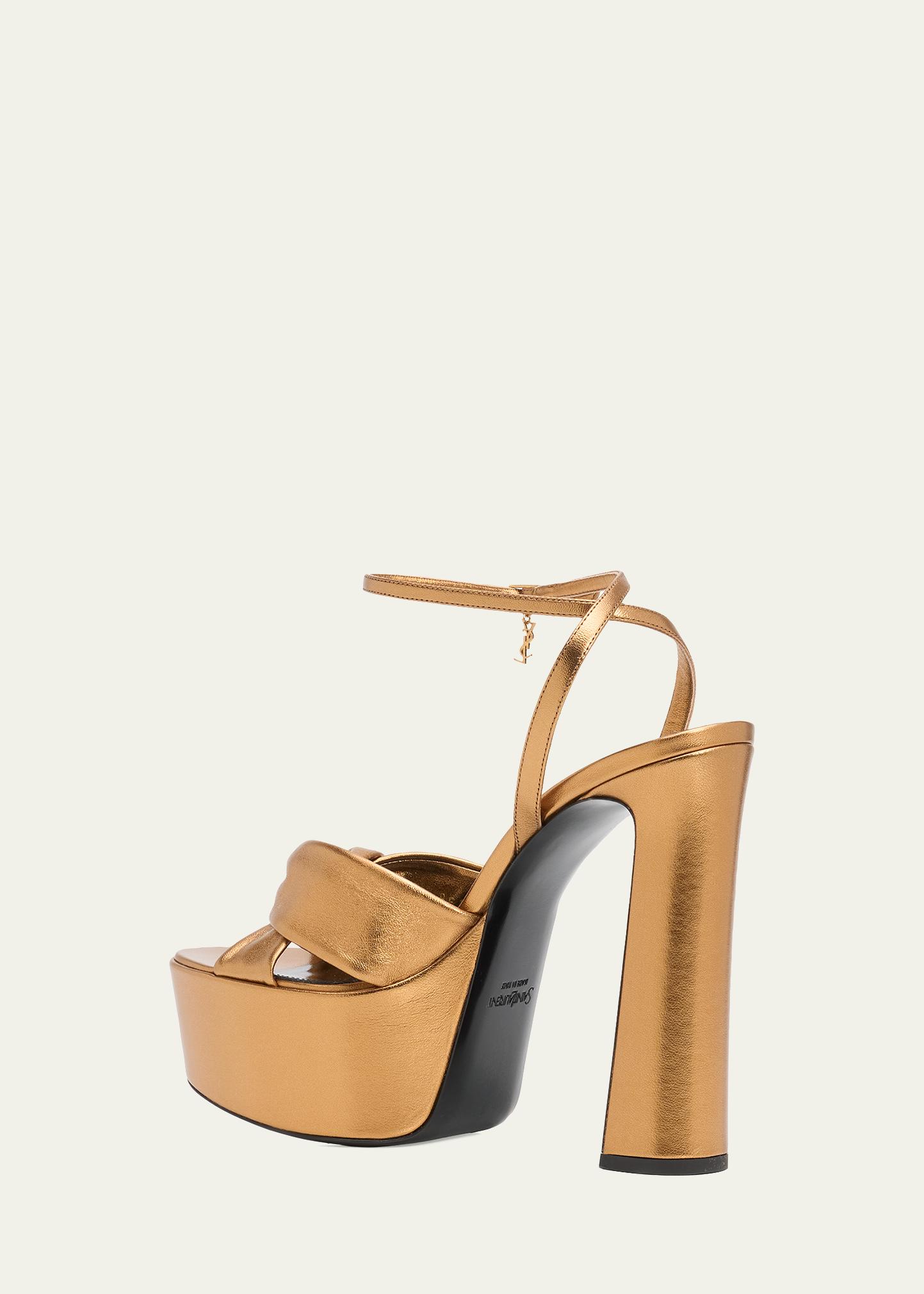 Saint Laurent 140mm Franciane Metallic Leather Platform Sandals