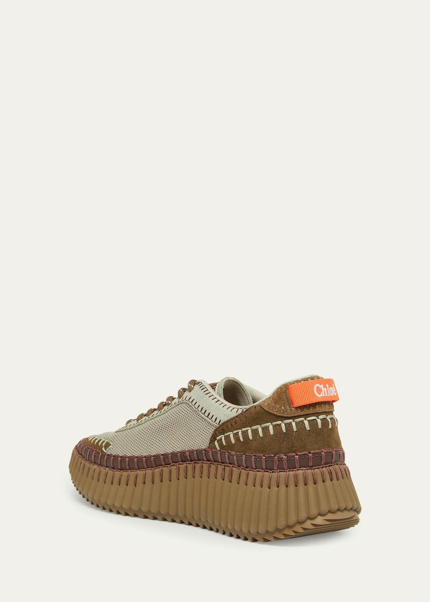 Chloe Nama Mixed Leather and Mesh Stitch Platform Sneakers
