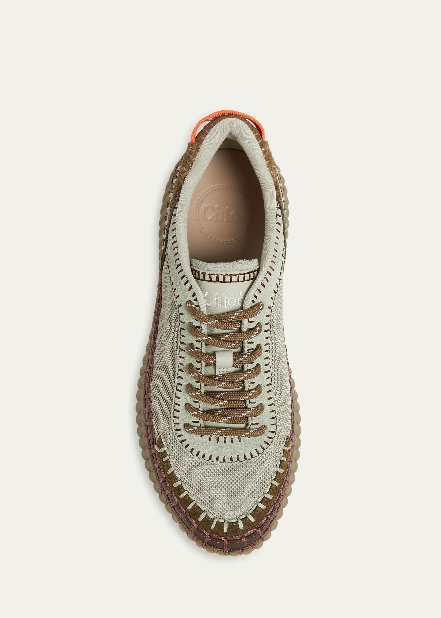 Chloe Nama Mixed Leather and Mesh Stitch Platform Sneakers
