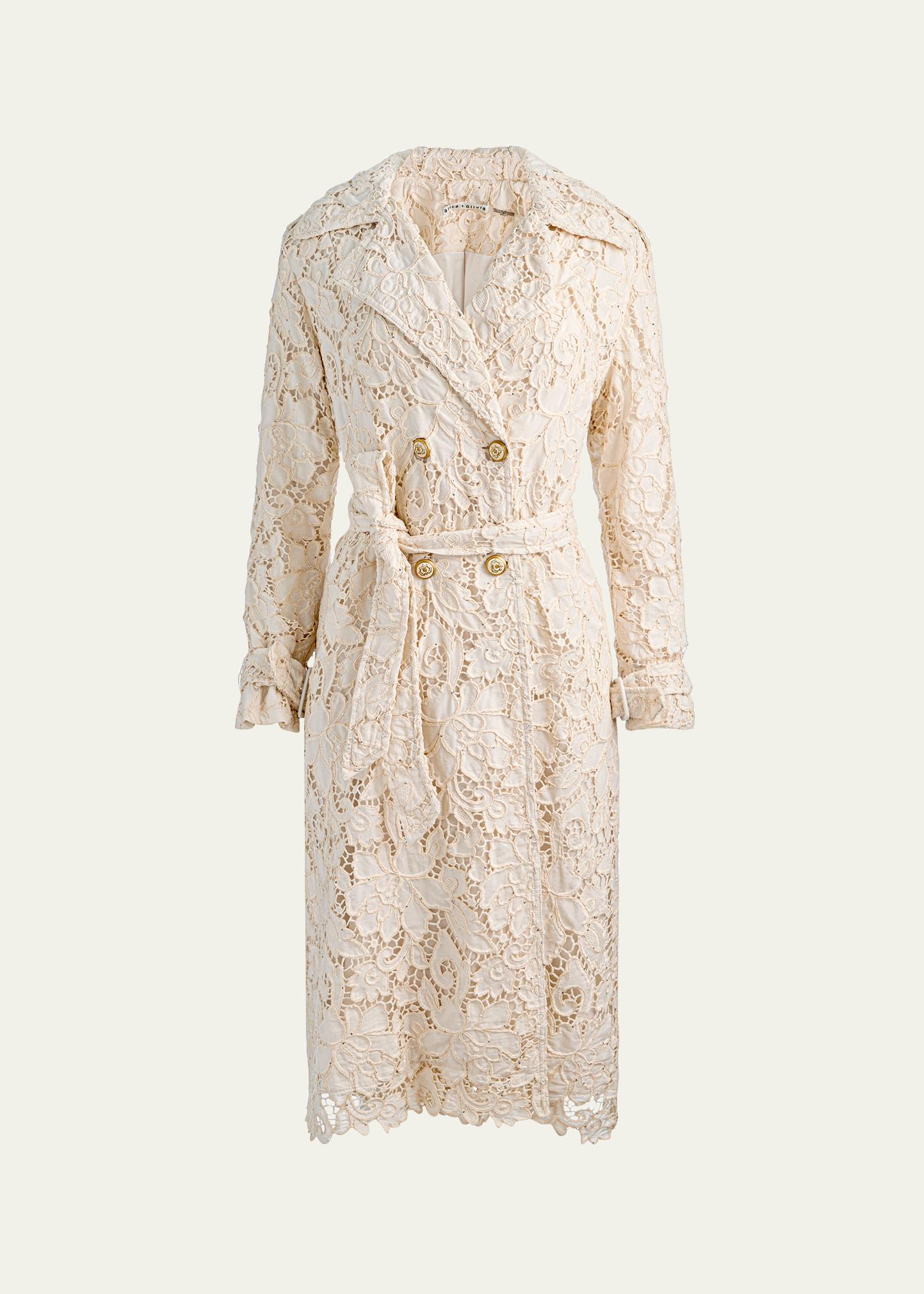 ALICE + OLIVIA Keith Eyelet Midi Trench Coat - Bergdorf Goodman