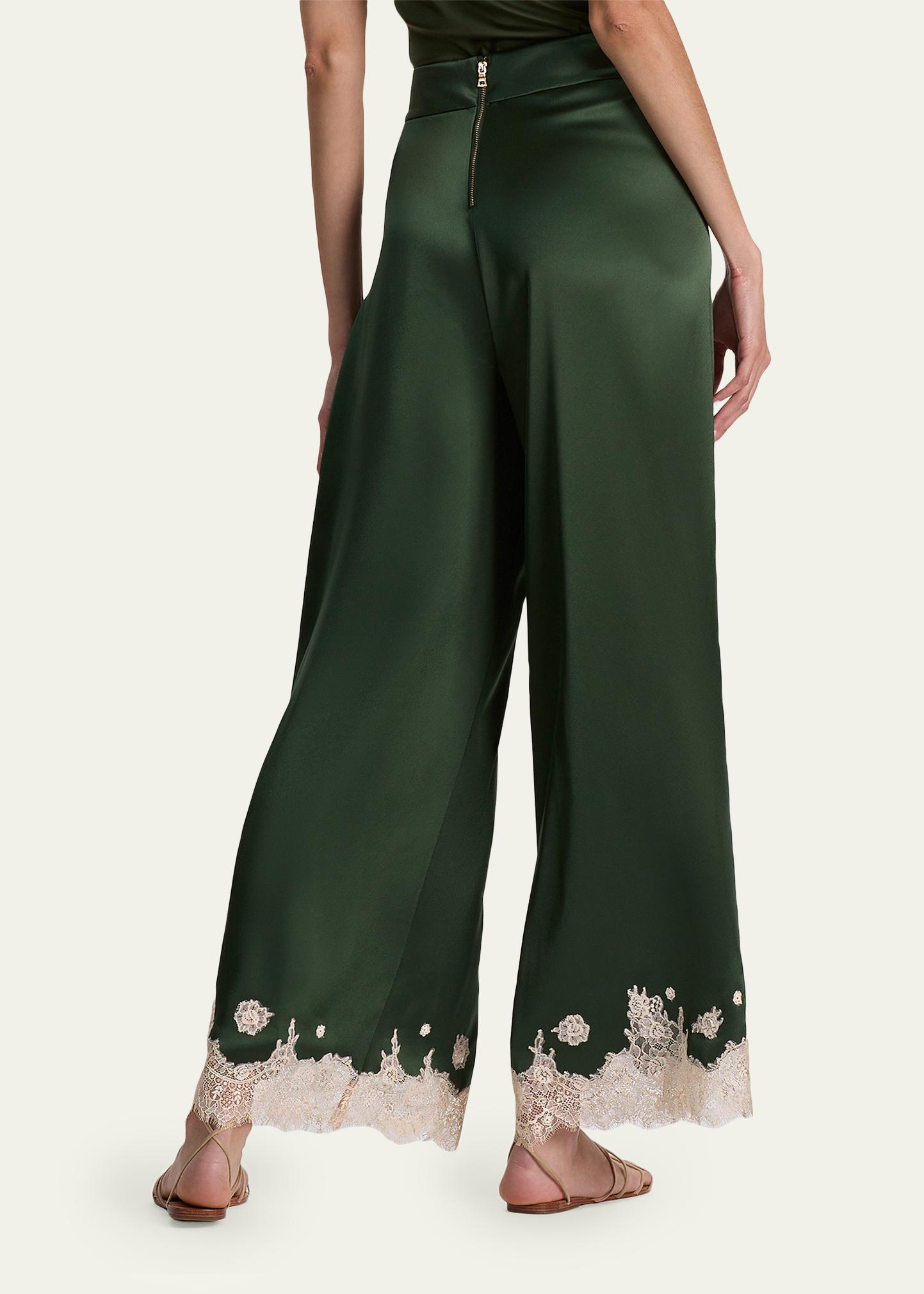 ALICE + OLIVIA Athena Lace-Trim Satin Pants - Bergdorf Goodman