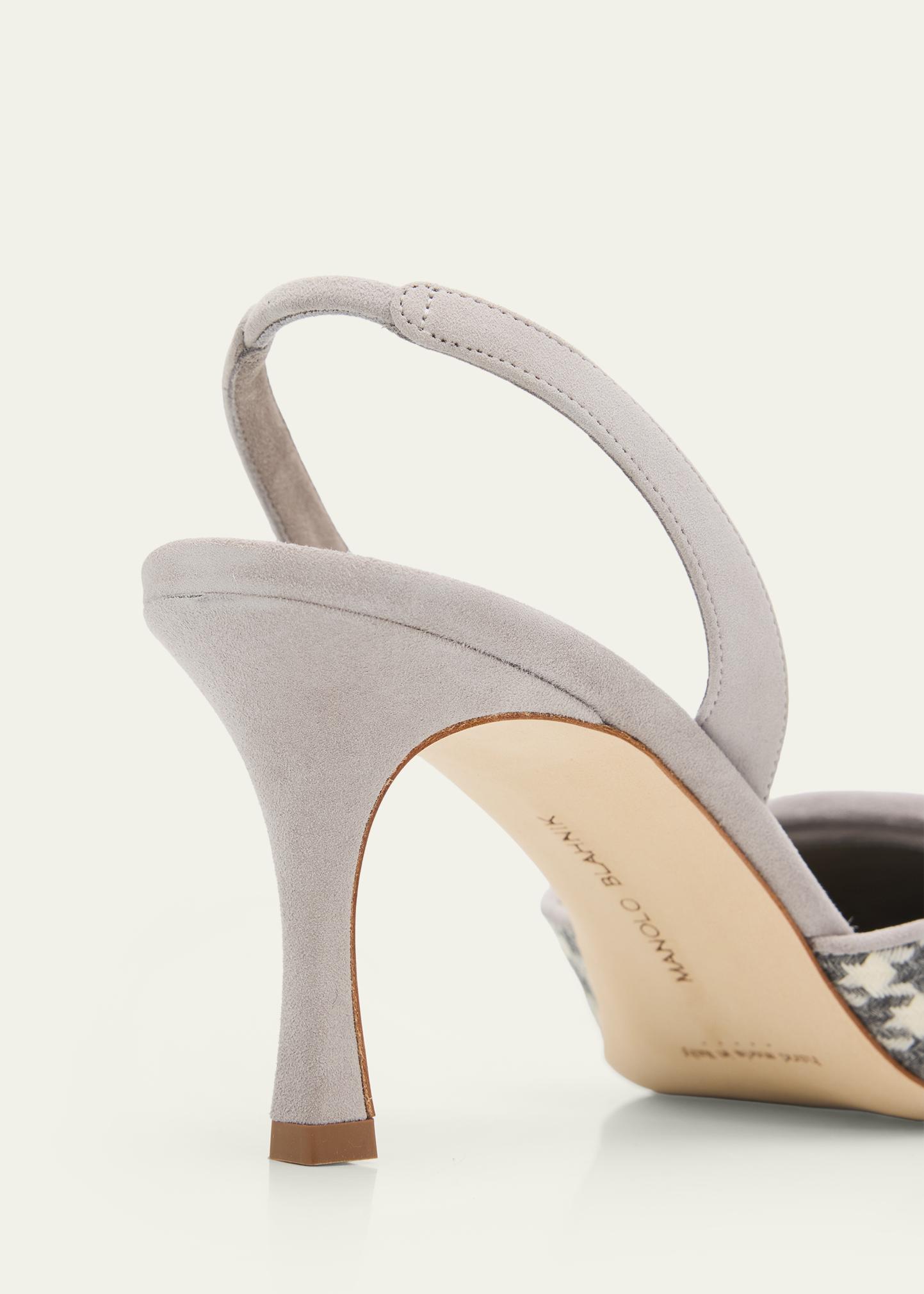 Manolo Blahnik 70mm Mayslibi Gala Houndstooth Suede Slingback