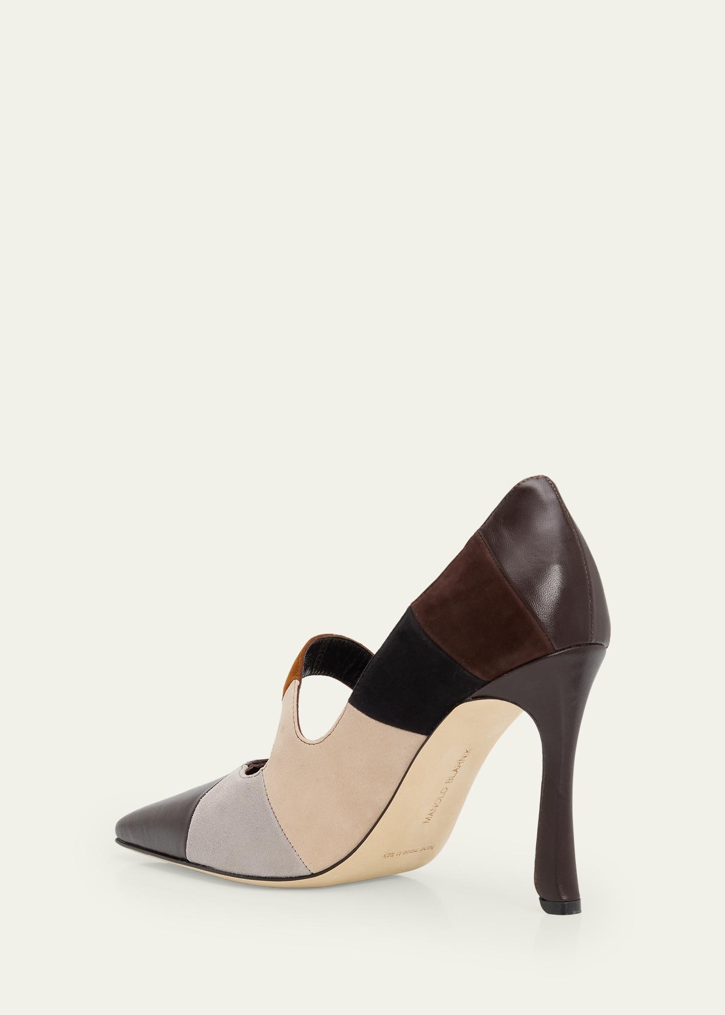 MANOLO BLAHNIK BIRIA 105 ダークブラウン 38 未使用 Manolo Blahnik 105mm Difusa Colorblock Mixed Leather Pumps