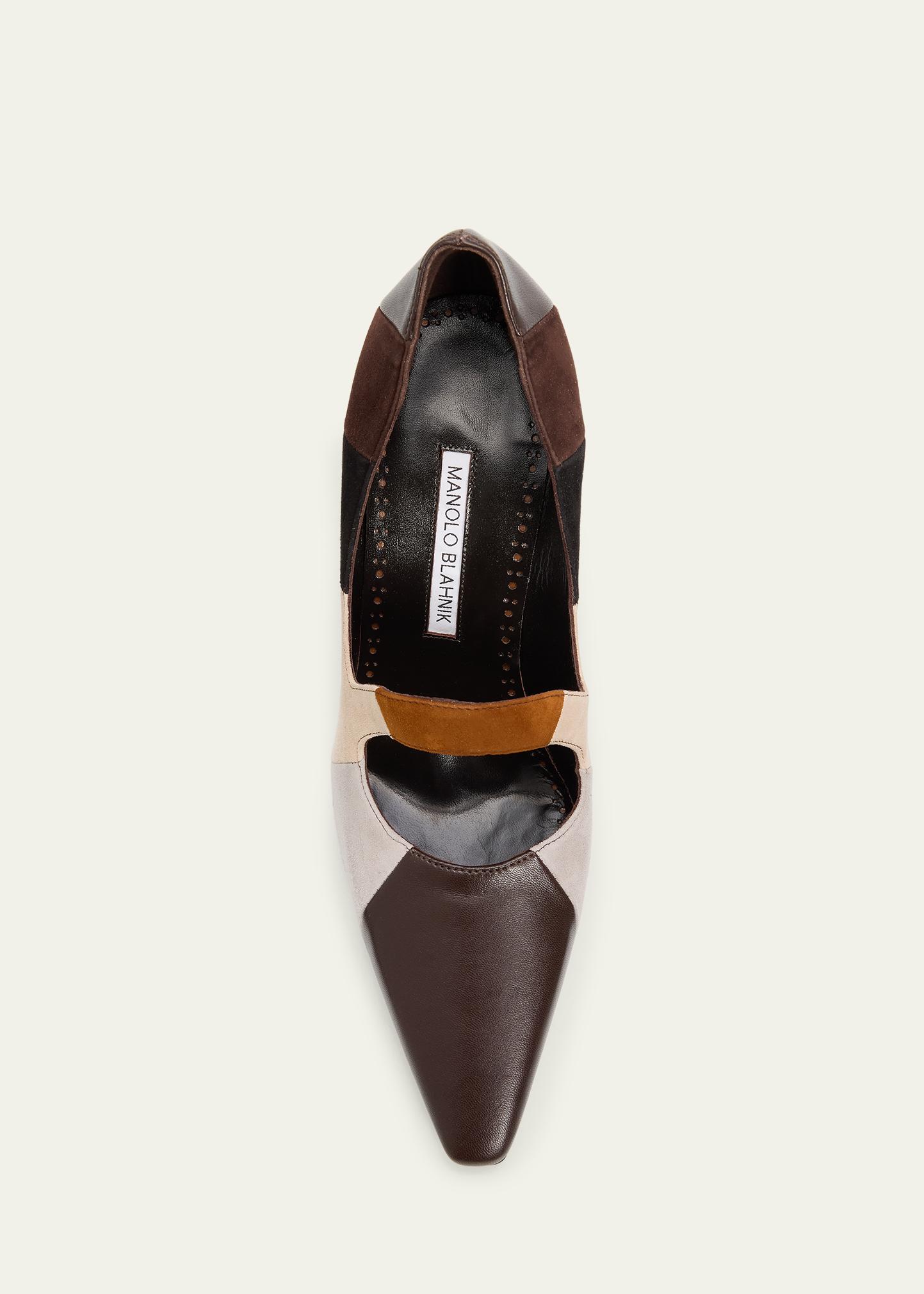 【新品未使用】MANOLO BLAHNIK LIGRA ブラック 39 Manolo Blahnik 105mm Difusa Colorblock Mixed Leather Pumps