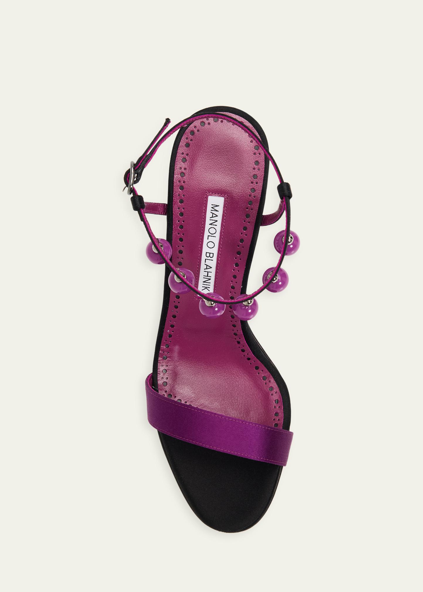 Manolo Blahnik 90mm Kasasan Beaded Satin Sandals - Bergdorf Goodman