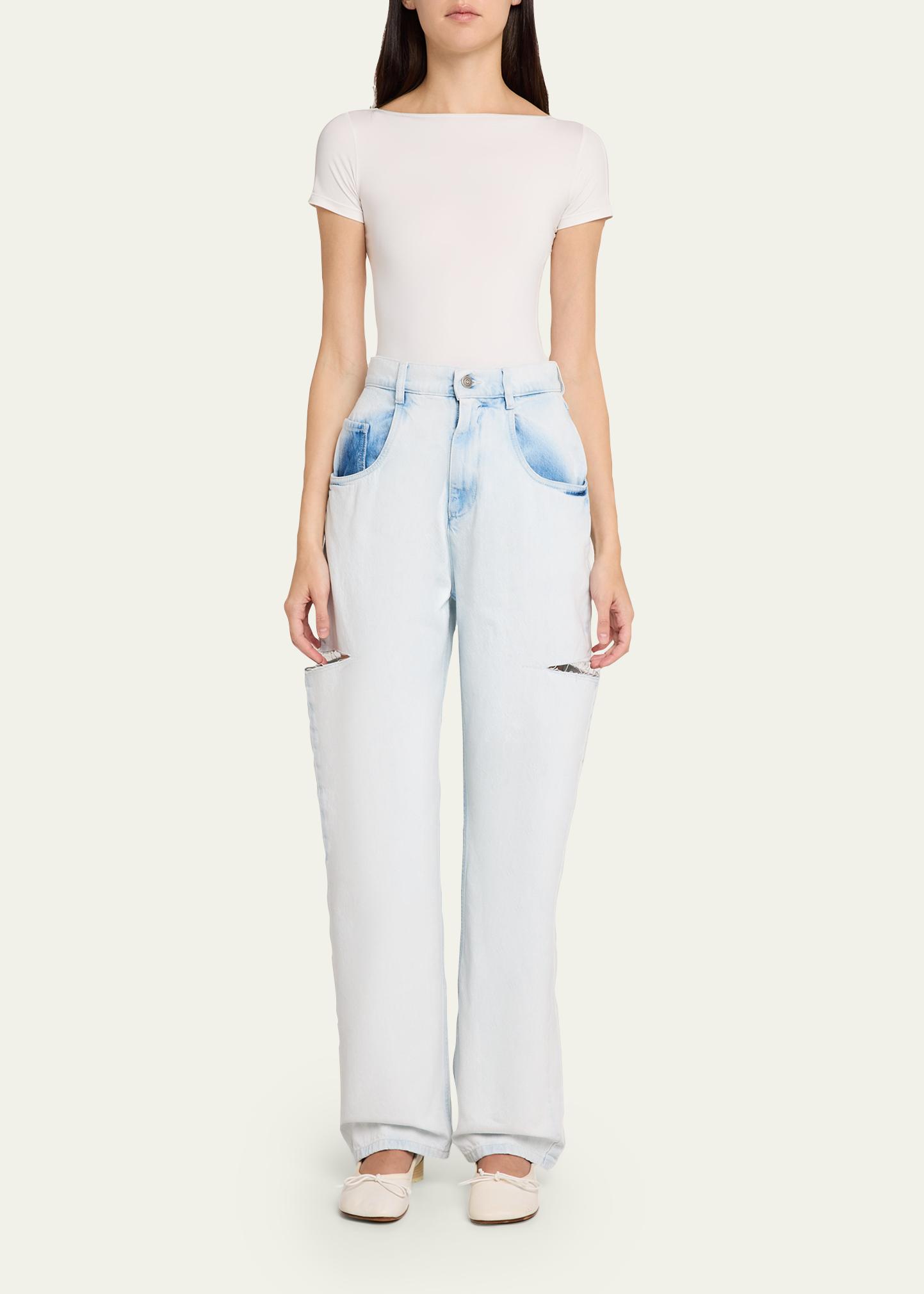 MM6 Maison Margiela Cutout Bleached Barrel-Leg Jeans - Bergdorf