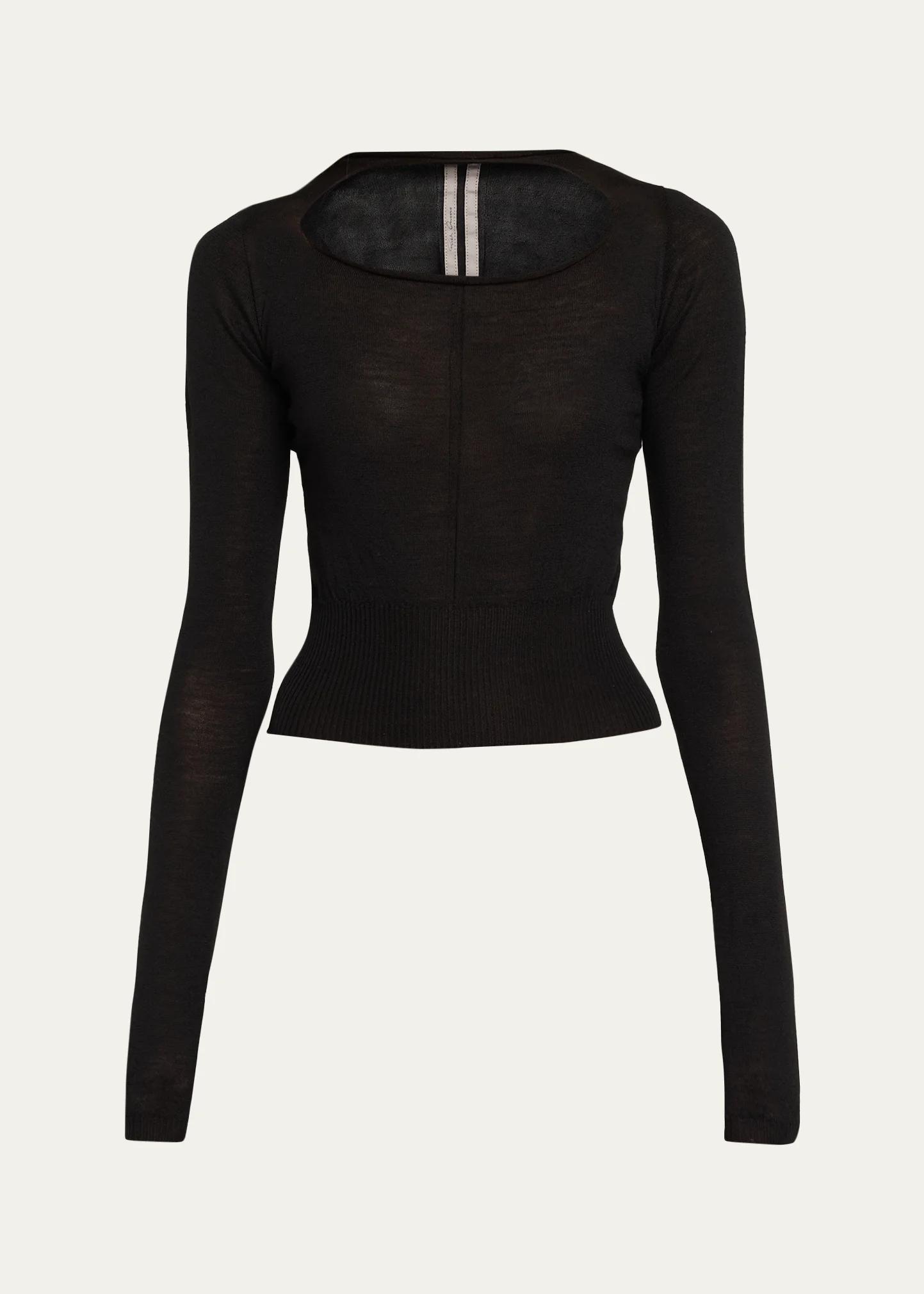 Rick Owens Slashed Cutout Wool Crop Sweater - Bergdorf Goodman