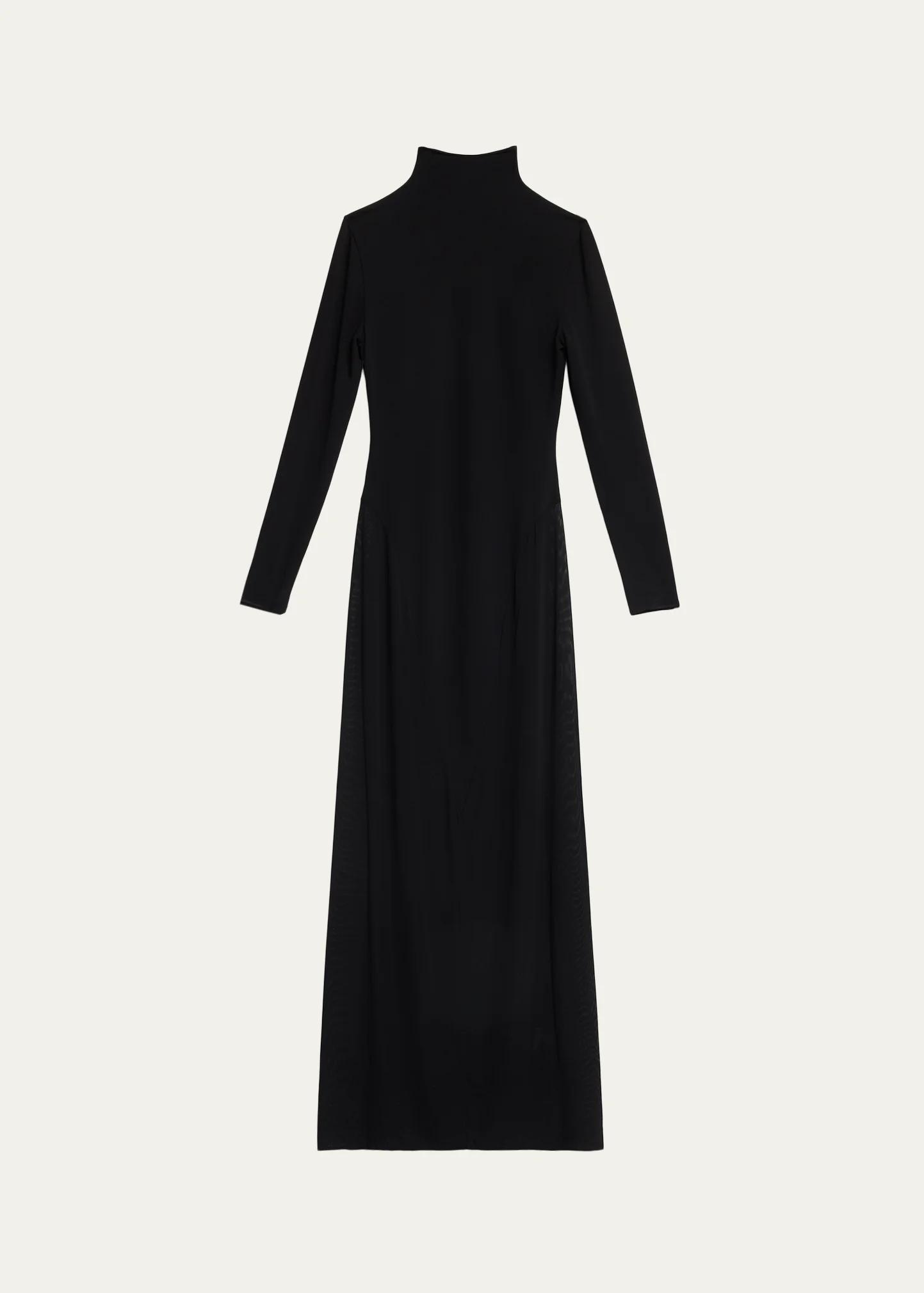 high neck long sleeve maxi dress formal ALAÏA Mock-Neck Jersey Long-Sleeve Bodycon mini-occasion