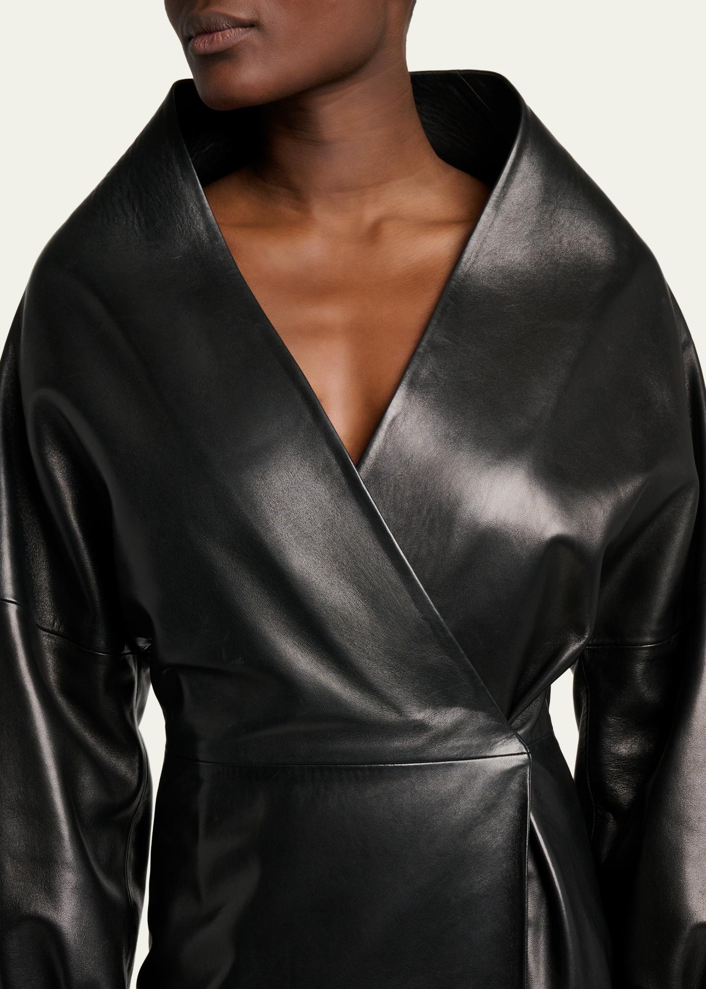 maje leather wrap dress Sculpted Long-Sleeve Maxi wet24-20