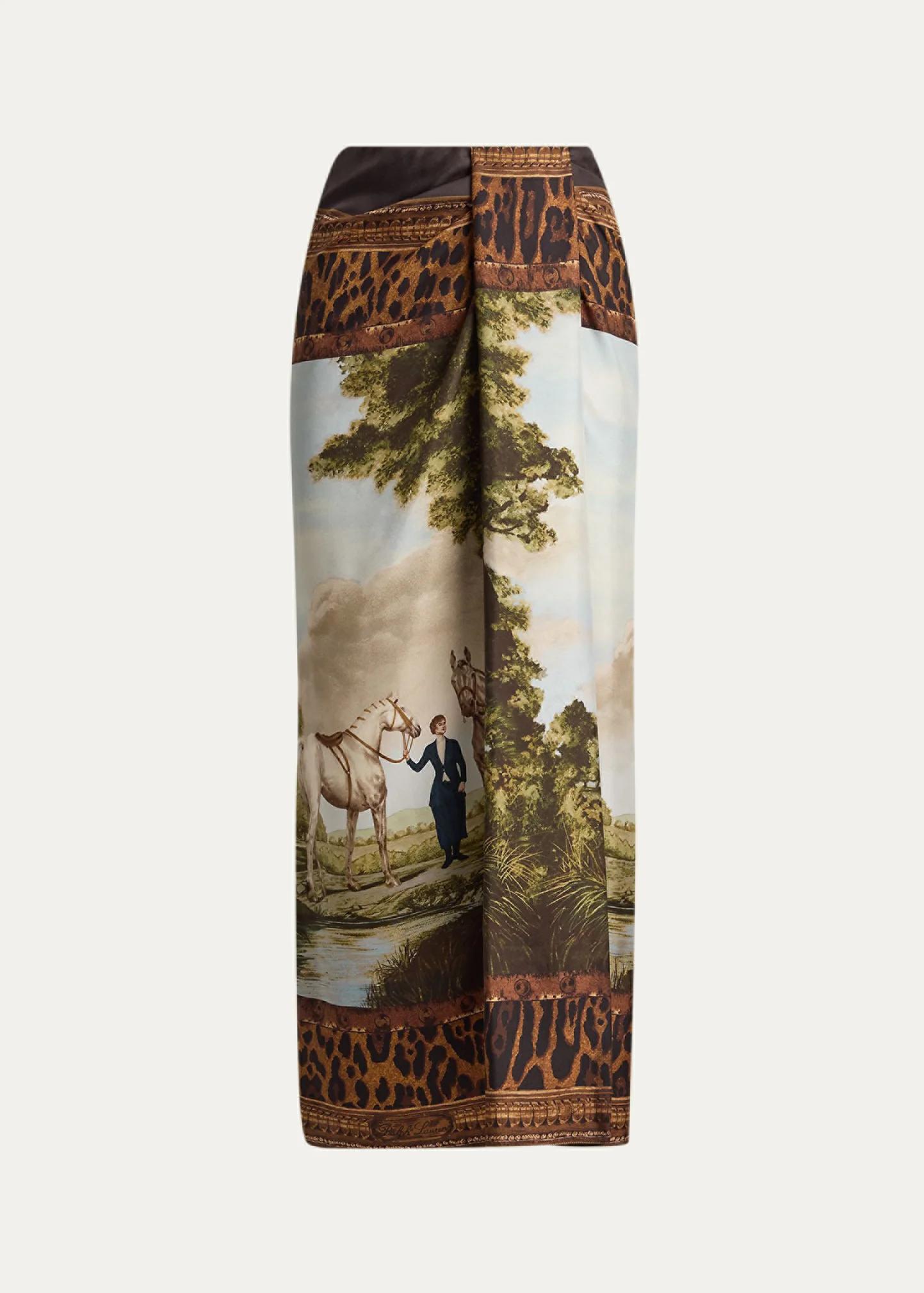 Ralph Lauren Collection Debbie Scenic-Print Silk Twill Skirt