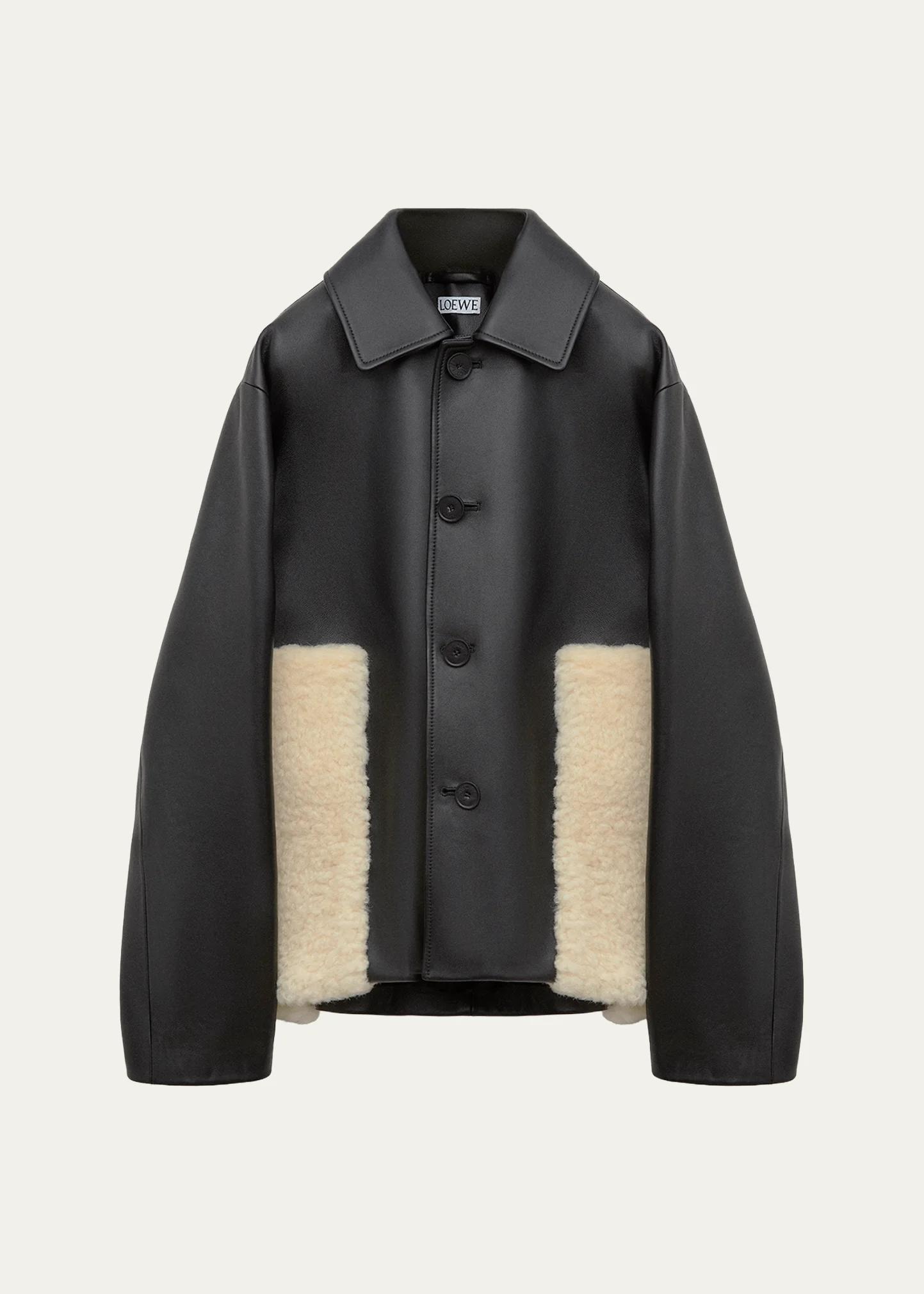 LOEWE Leather & Lamb Shearling Single-Breasted Jacket - Bergdorf