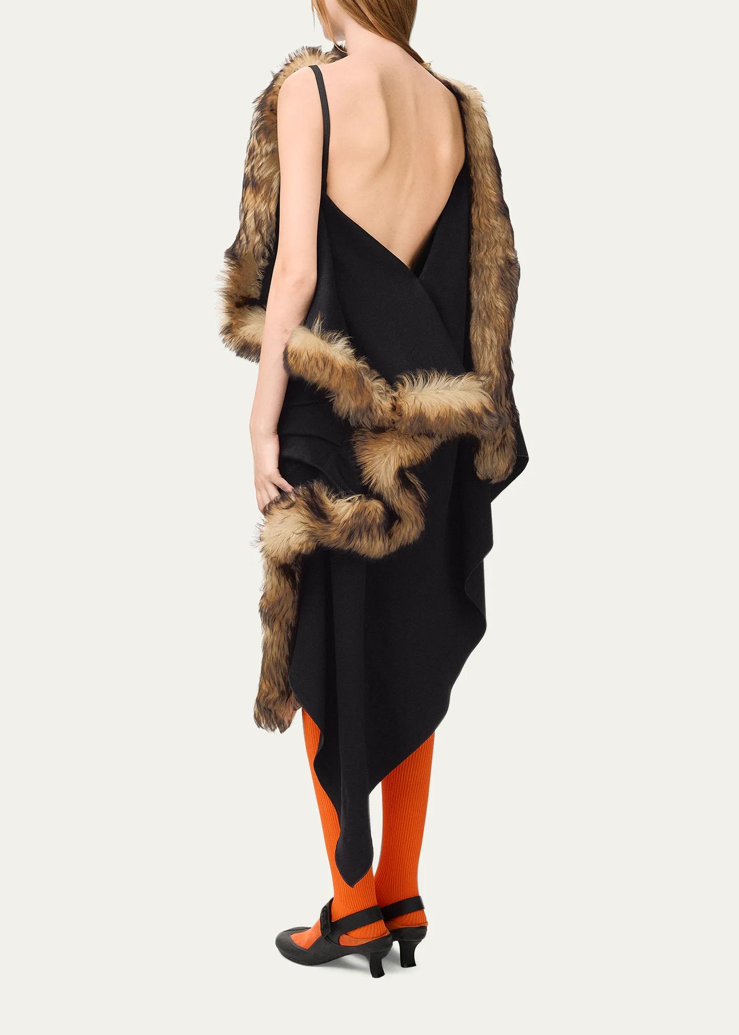 F*i様 00's Loewe “made in Italy” belted b LOEWE Lamb Shearling-Trim Draped Asymmetric Midi Dress - Bergdorf