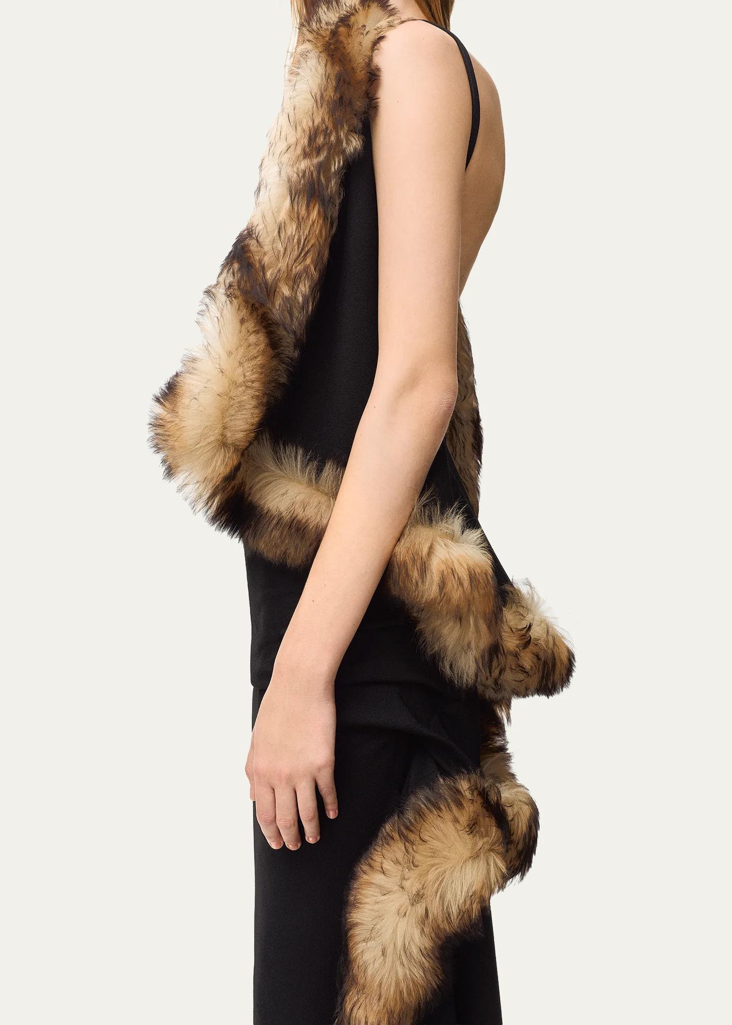 LOEWE Lamb Shearling-Trim Draped Asymmetric Midi Dress - Bergdorf