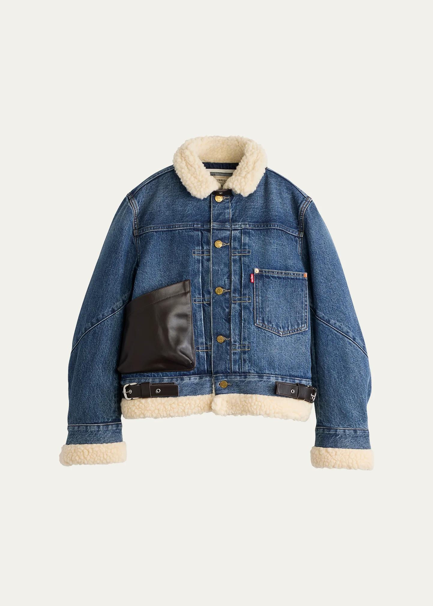 sacai x Levi's® Faux Fur And Denim Aviator Jacket - Bergdorf Goodman