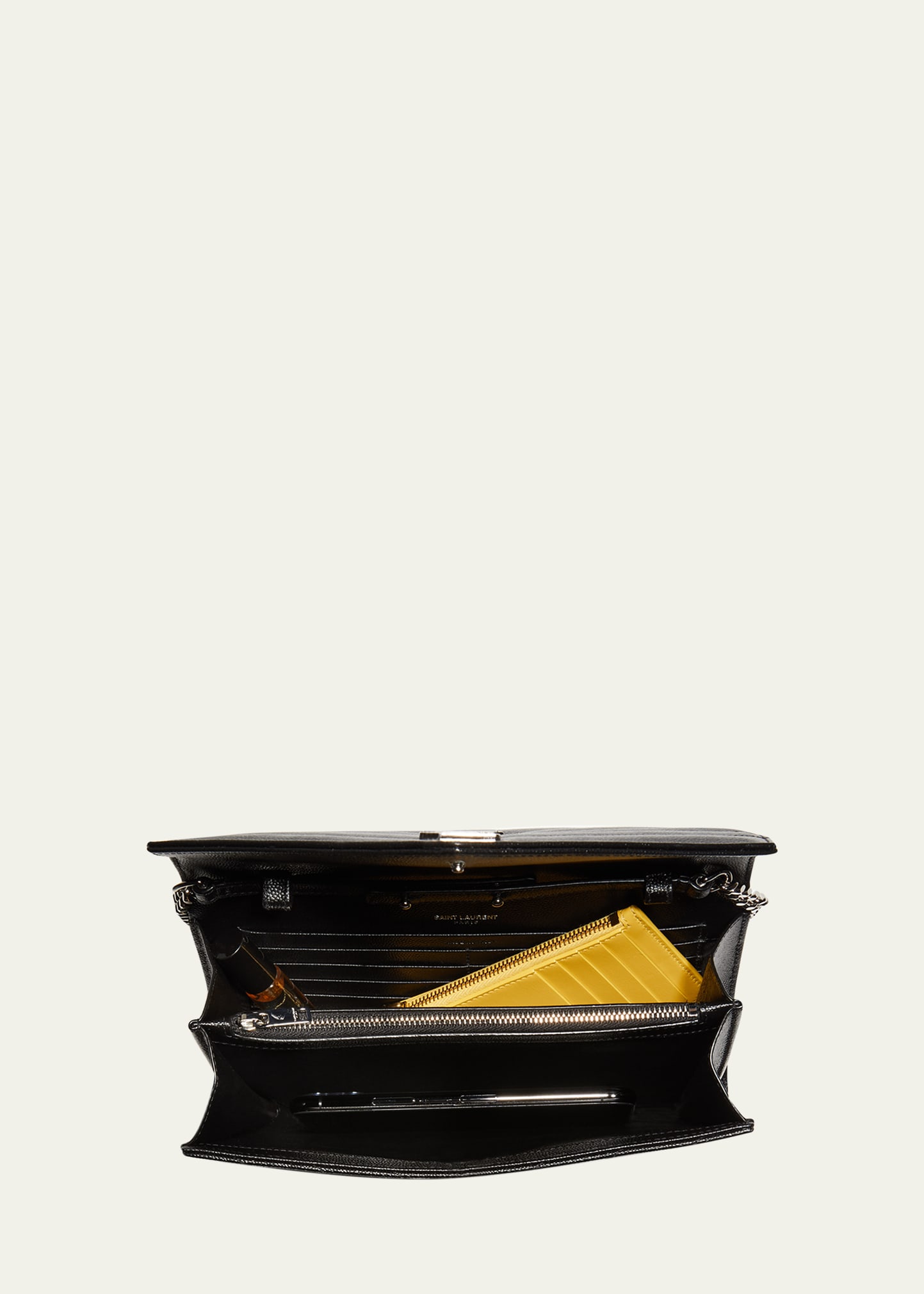 Saint Laurent YSL Monogram Large Wallet on Chain in Grained