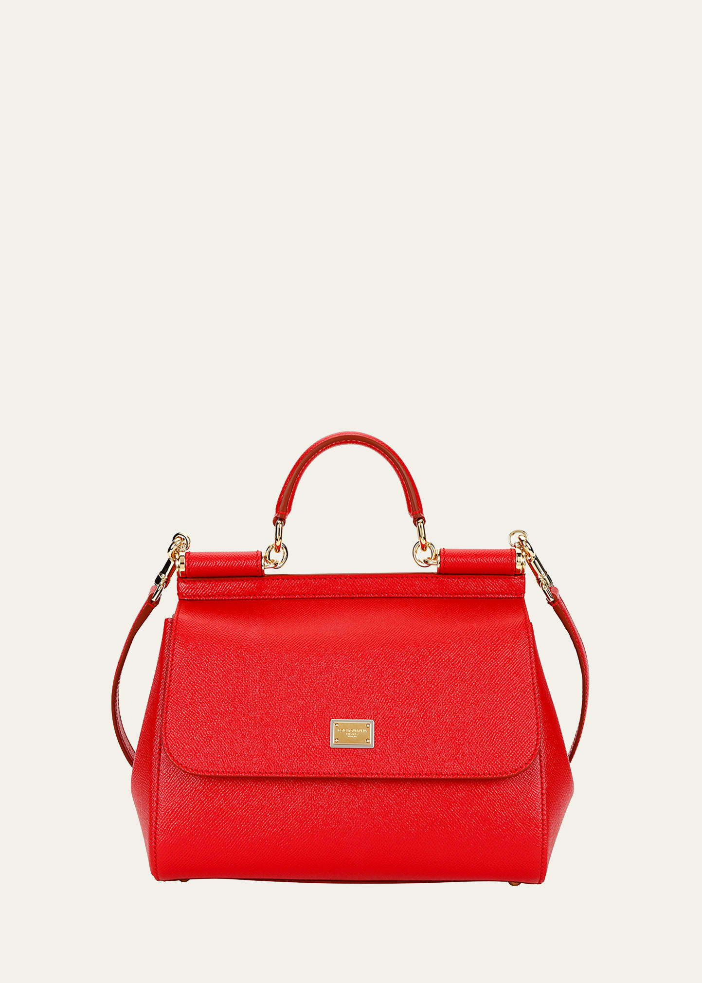 Sicily Medium Leather Shoulder Bag in Red - Dolce Gabbana