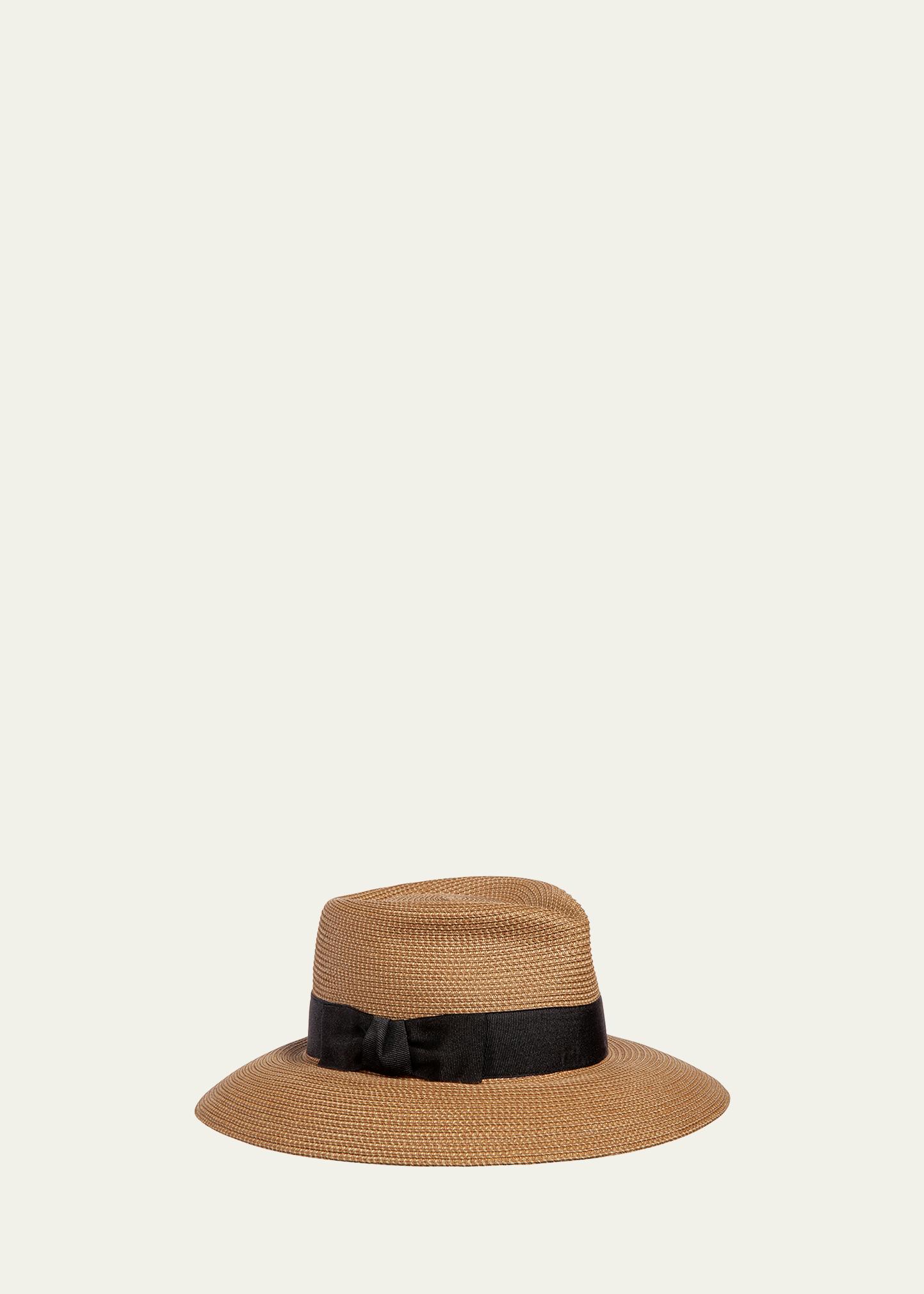 Eric Javits Phoenix Woven Boater Hat, Natural/Black 