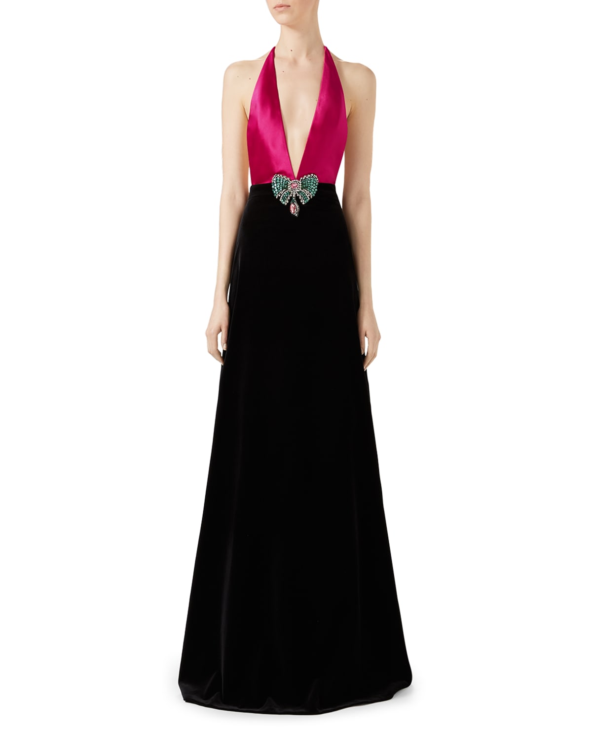 Gucci Soft Cotton Velvet Stretch Gown, Pink/Black