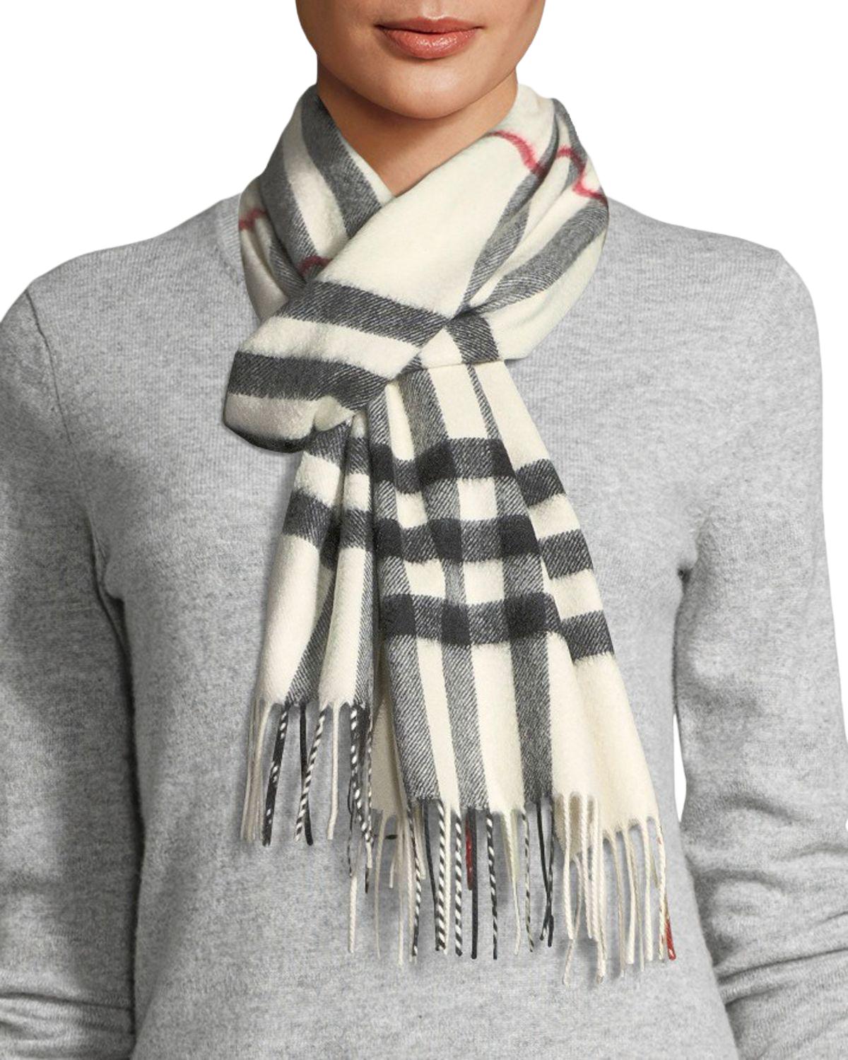 Burberry Giant-Check Cashmere Scarf, White - Bergdorf Goodman