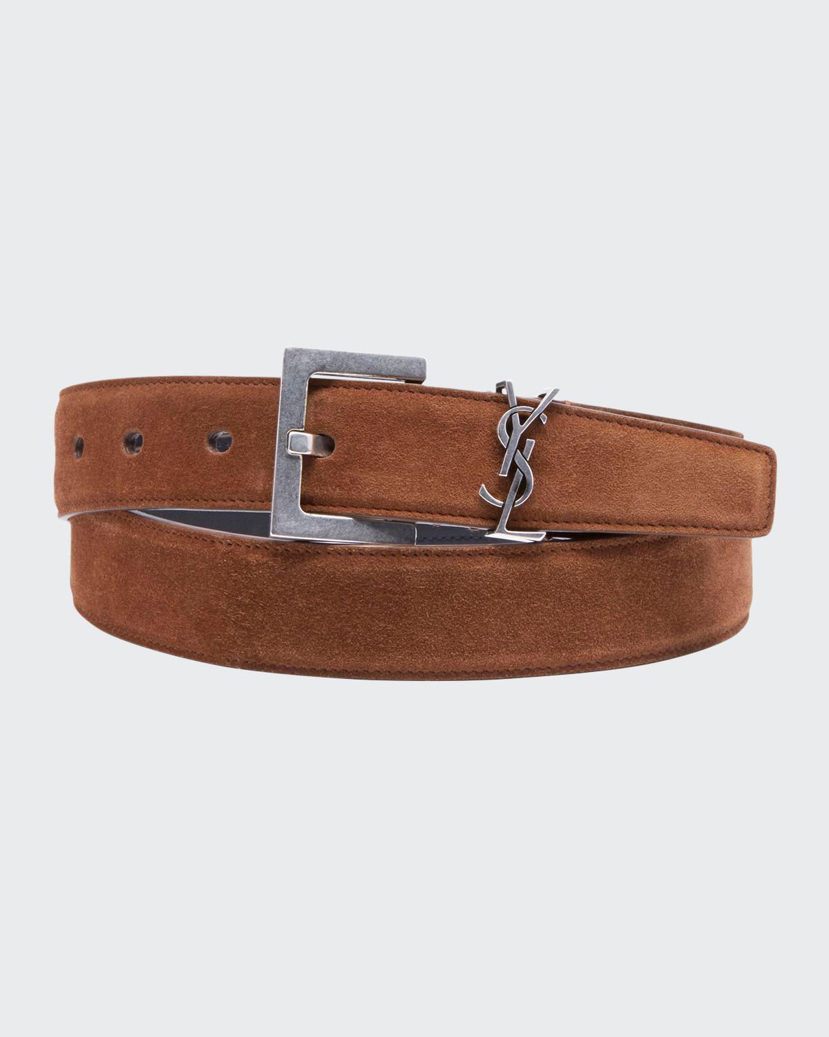 BNIB! Rare! AUTHENTIC Saint Laurent YSL Monogram Suede Belt SIZE 80 MSRP $695 Saint Laurent Brown Suede Cowboy Belt Size 90cm main image 4