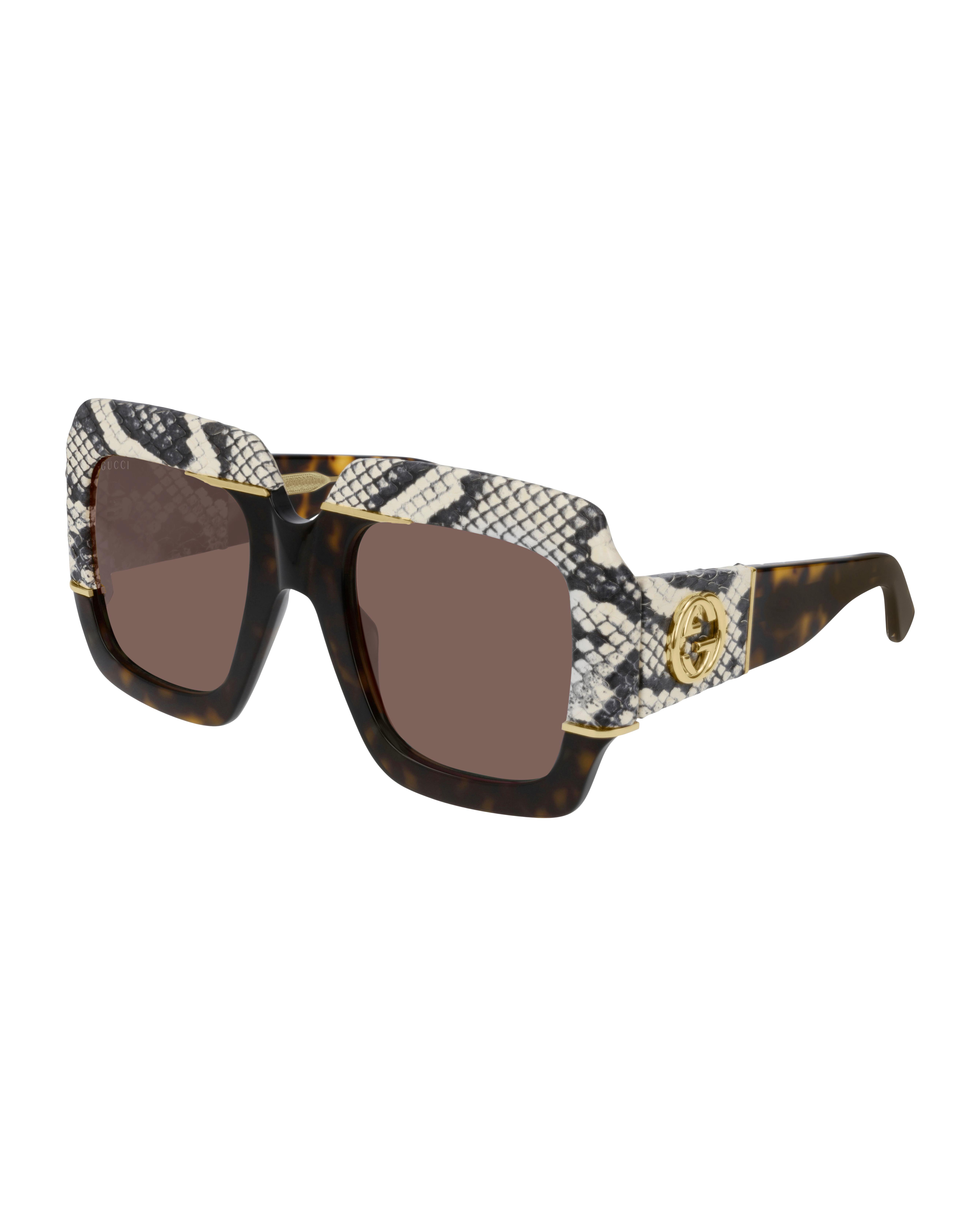 Gucci Chunky Square Snakeskin Printed Acetate Sunglasses