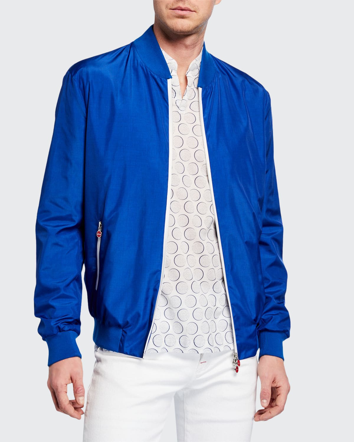 Kiton Men s Sateen Bomber Jacket Royal Blue