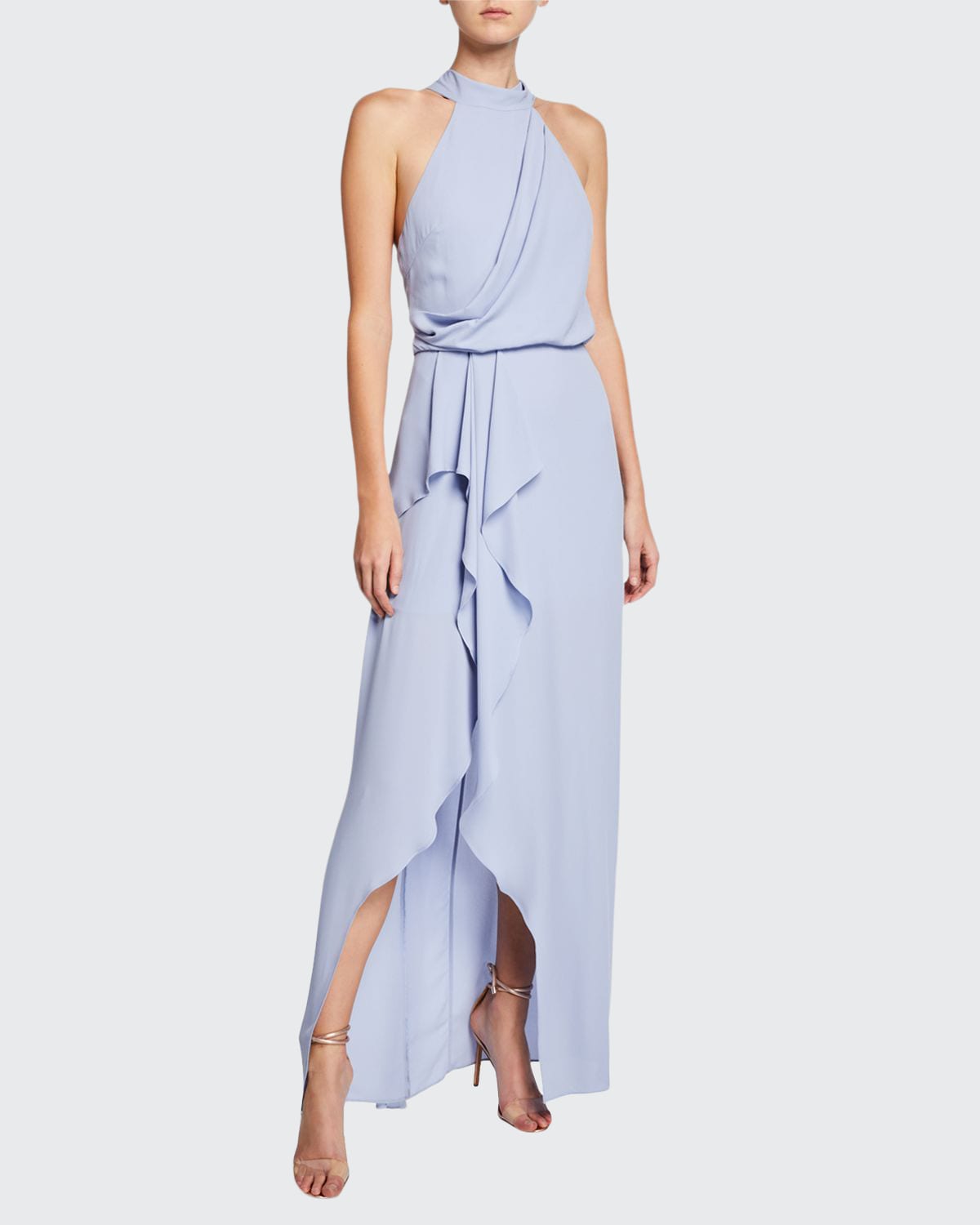 Halston draped mock neck gown best sale