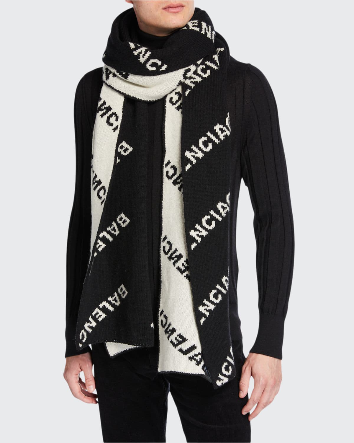 Balenciaga Men's Logo-Jacquard Wool Scarf - Bergdorf Goodman