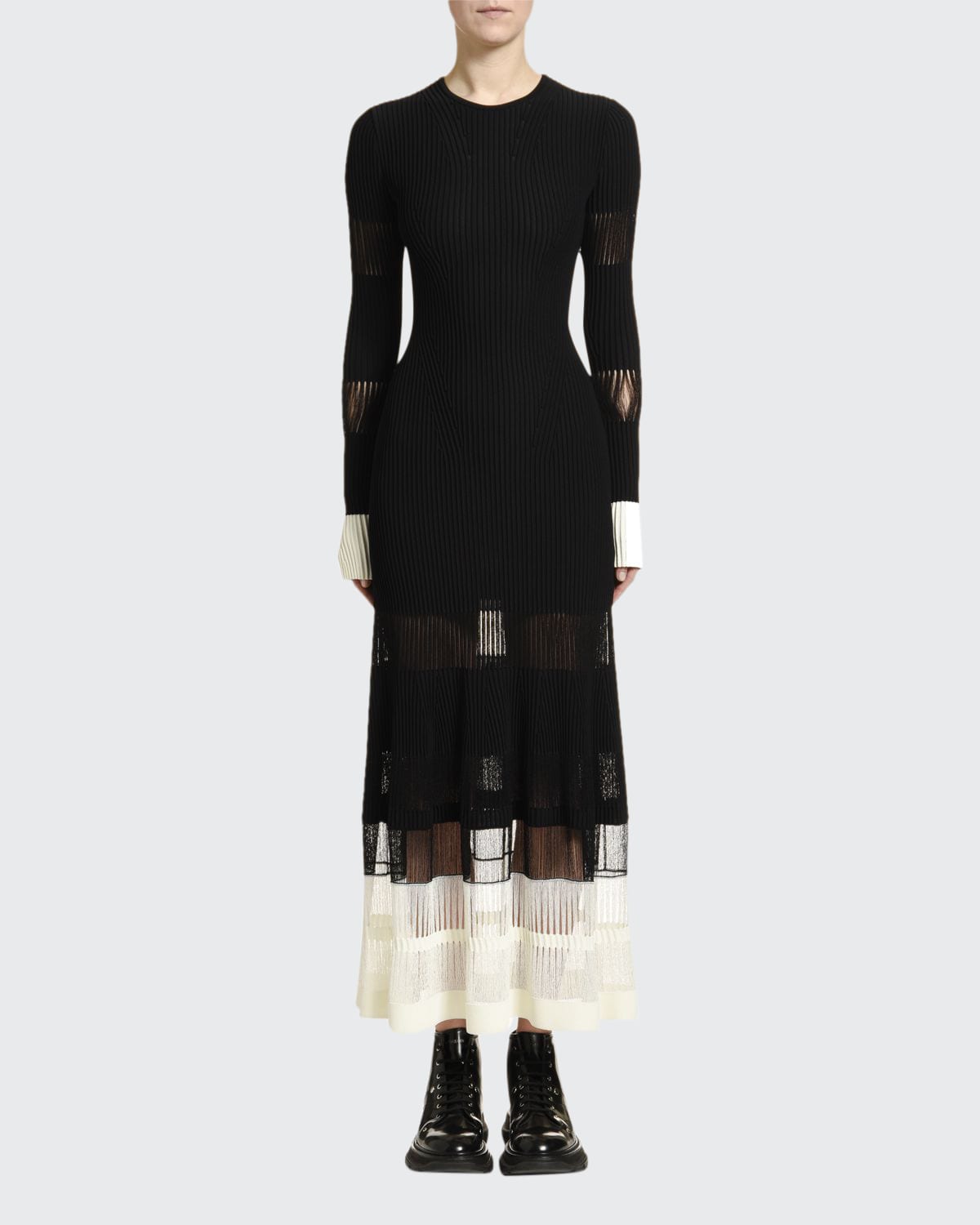McQueen Ottoman-Knit Lace-Inset Dress - Bergdorf Goodman