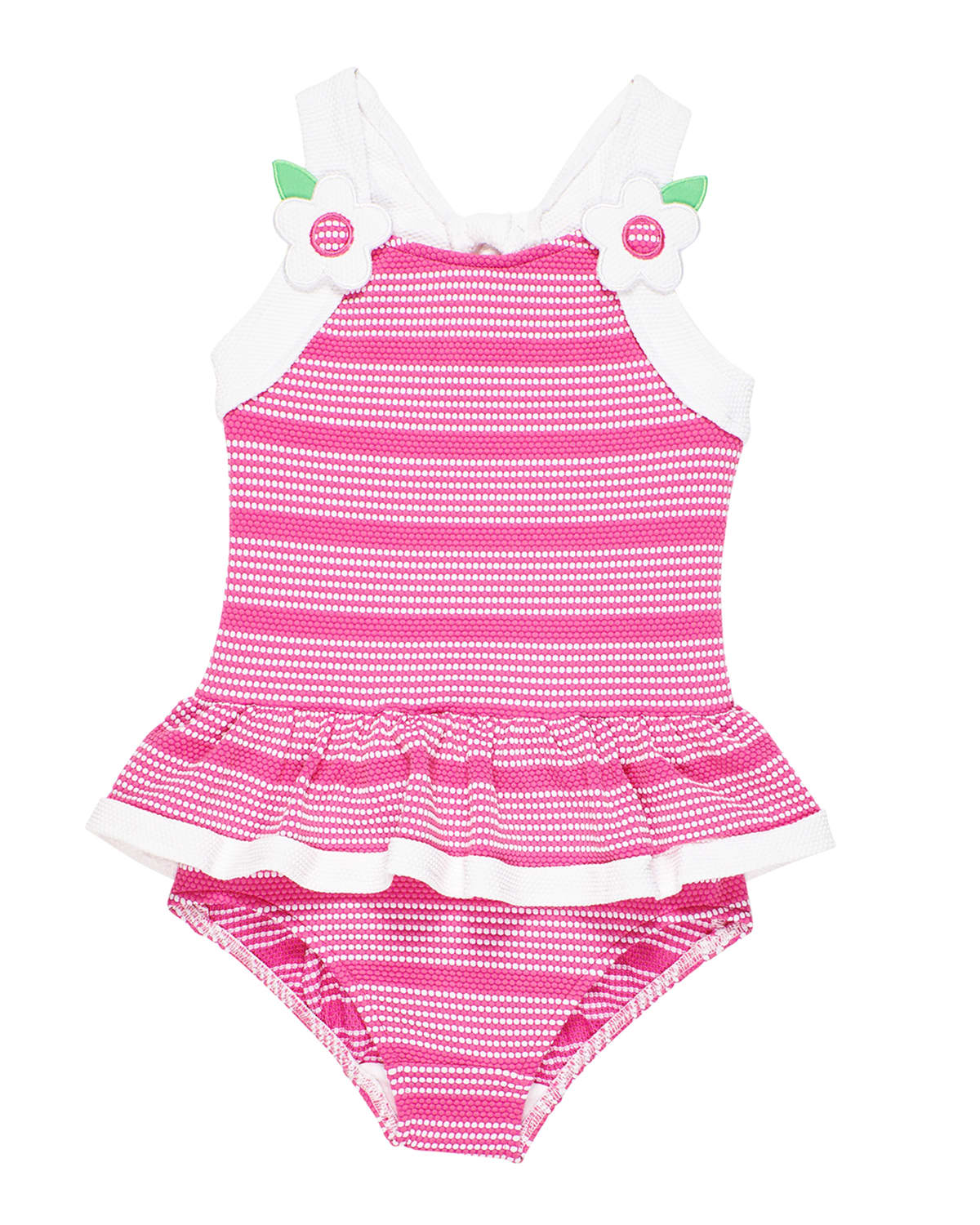 Florence Eiseman Striped Waffle OnePiece Swimsuit w/ Flowers, Size 26X