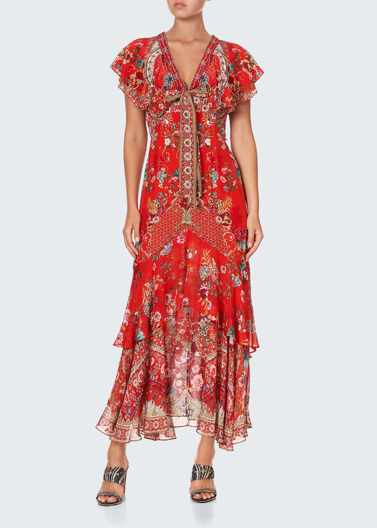Jasmine Floral Silk Pintucked Tiered Maxi Dress