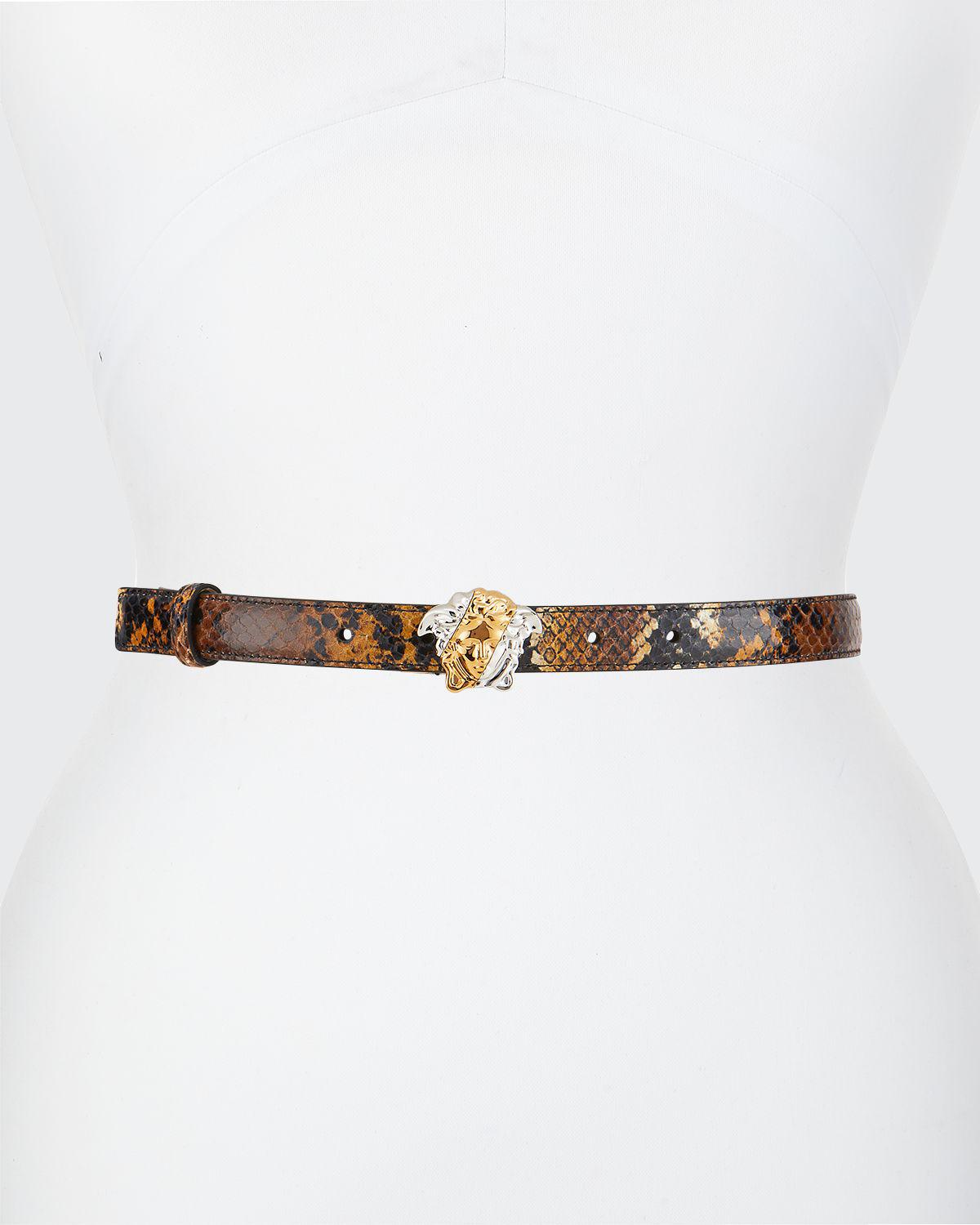 Versace Medusa Python-Print Leather Belt