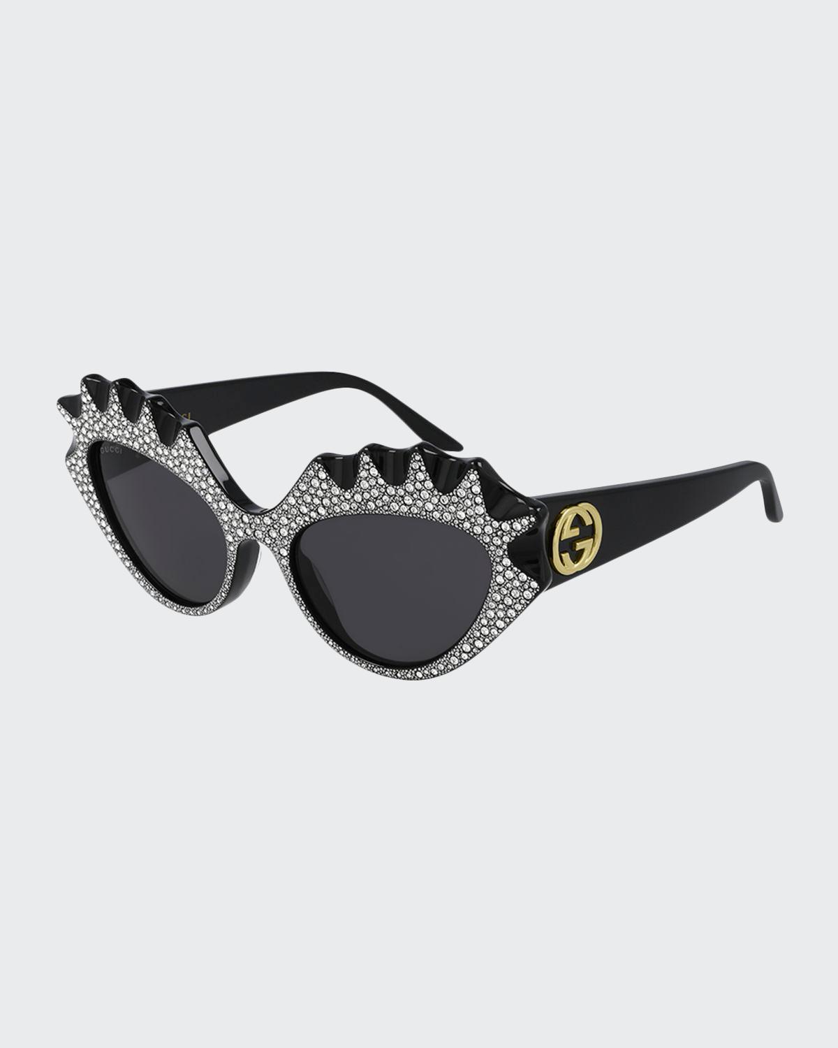 Gucci Hollywood Forever Irregular Acetate Cat-Eye Sunglasses with 