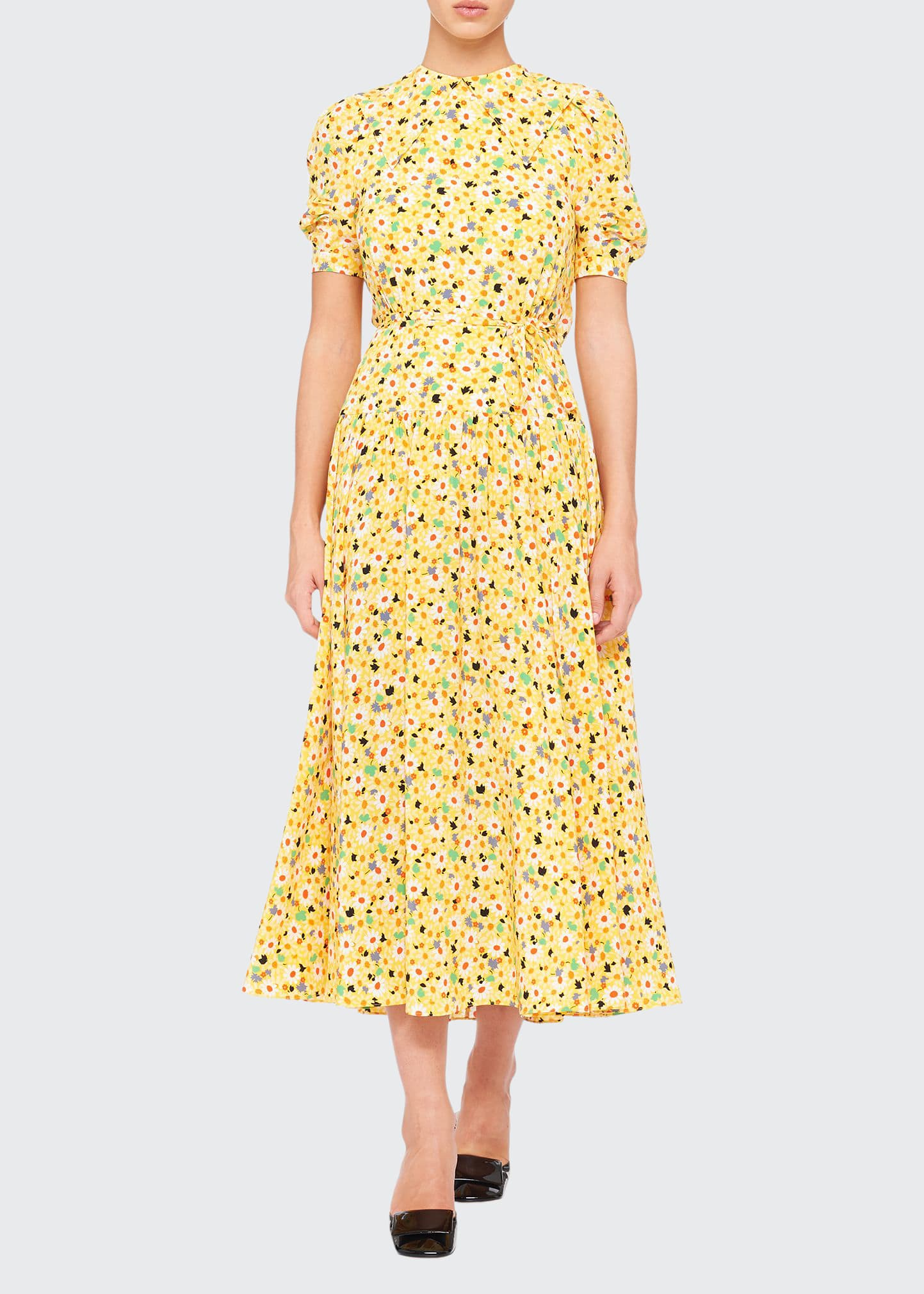 Miu Miu Botanical-Print Silk Dress w/ Bow - ShopStyle