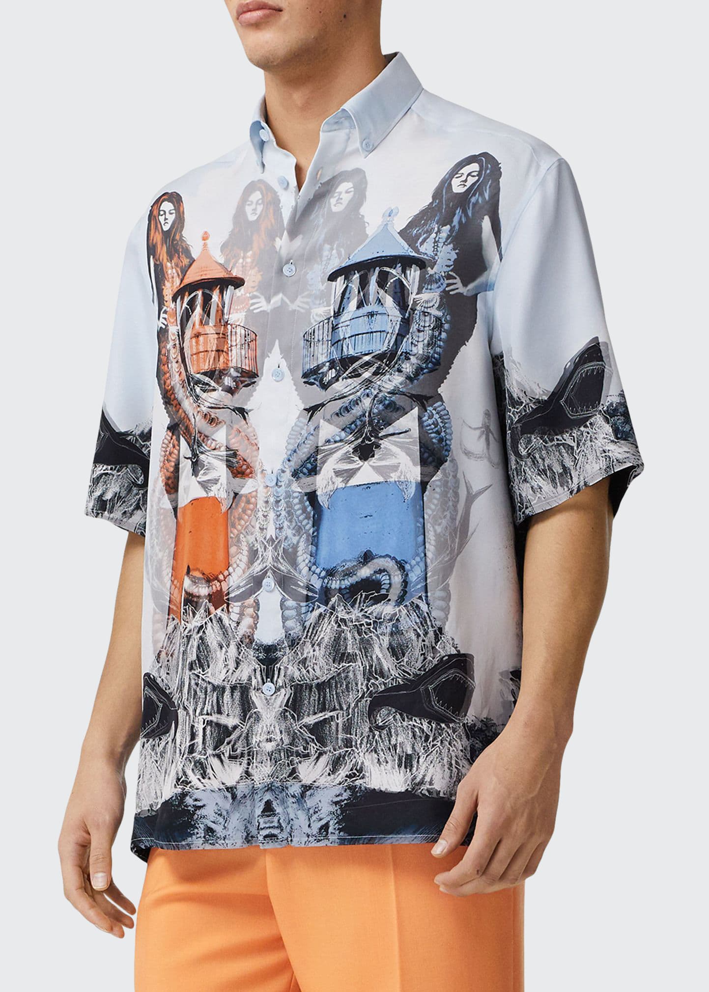 Burberry Men's Silk Mermaid-Print Sport Shirt - Bergdorf Goodman