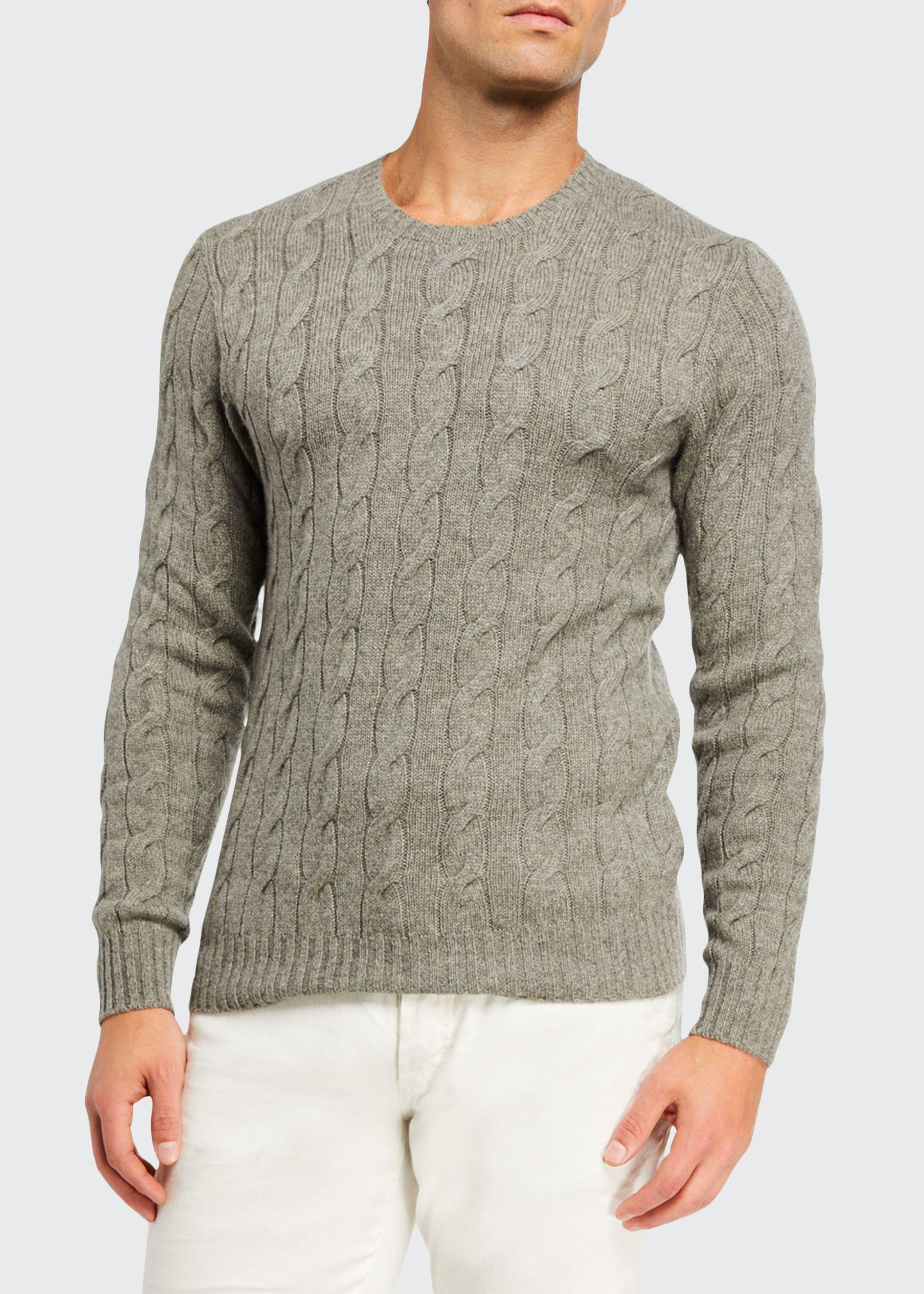 Ralph Lauren Purple Label Men's Cashmere Cable-Knit Crewneck Sweater, Light  Gray Heather - Bergdorf Goodman
