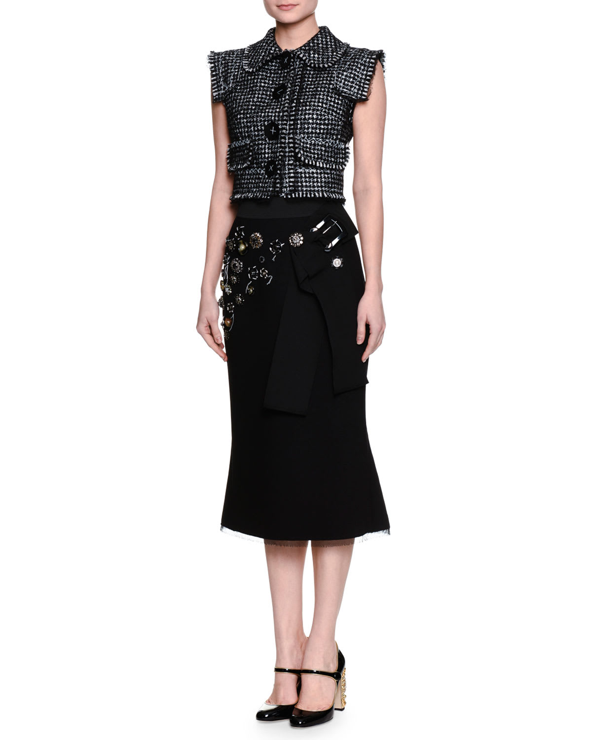 Dolce & Gabbana High-Waist Embellished Skirt, Black