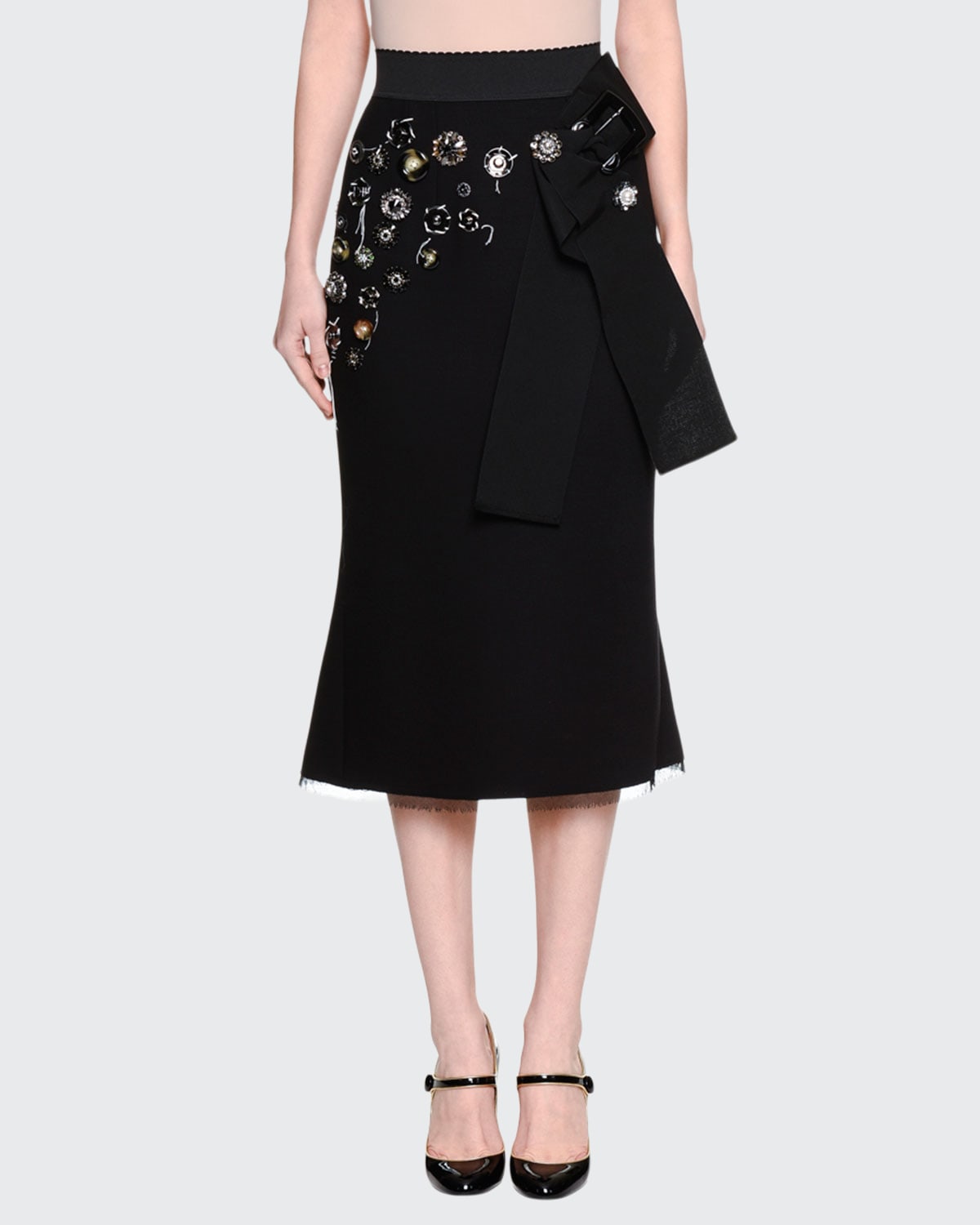 Dolce & Gabbana HighWaist Embellished Skirt, Black