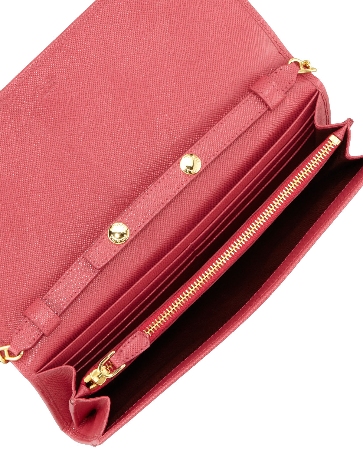 Prada Saffiano Wallet on a Chain, Red (Fuoco)
