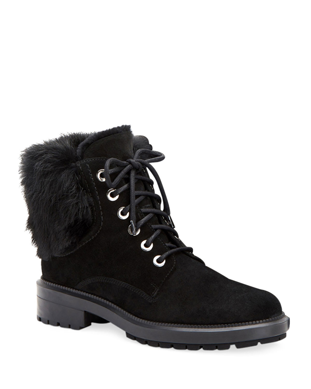 Aquatalia Lacy Suede Combat Boots w Fur Trim