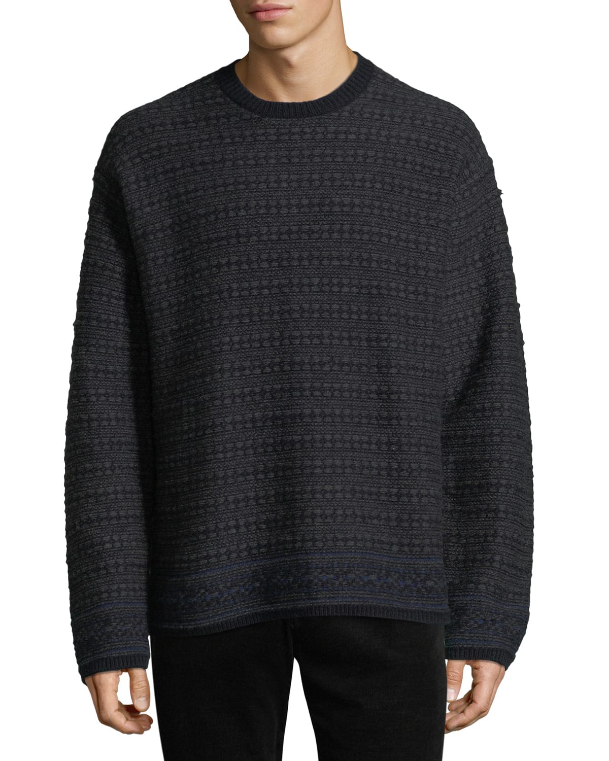 Vince men's Reverse Fair Isle Crewneck Yak wool Sweater good In Coastal XL black $395