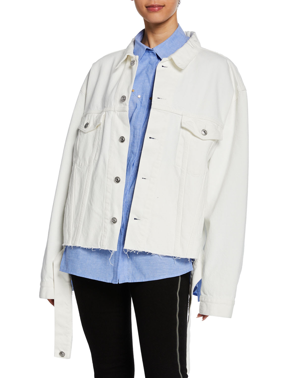 Oversized Vintage Cutout Denim Jacket White
