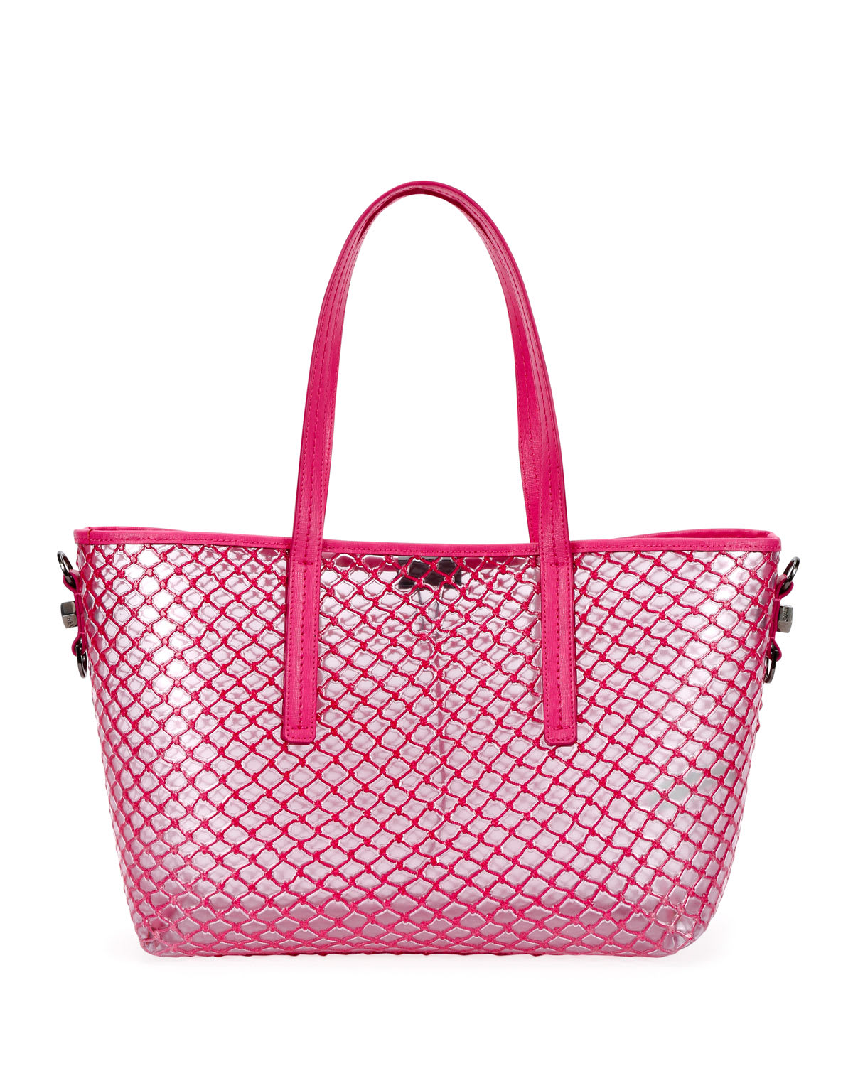 Off White PVC Net Shopper Tote Bag Fuchsia