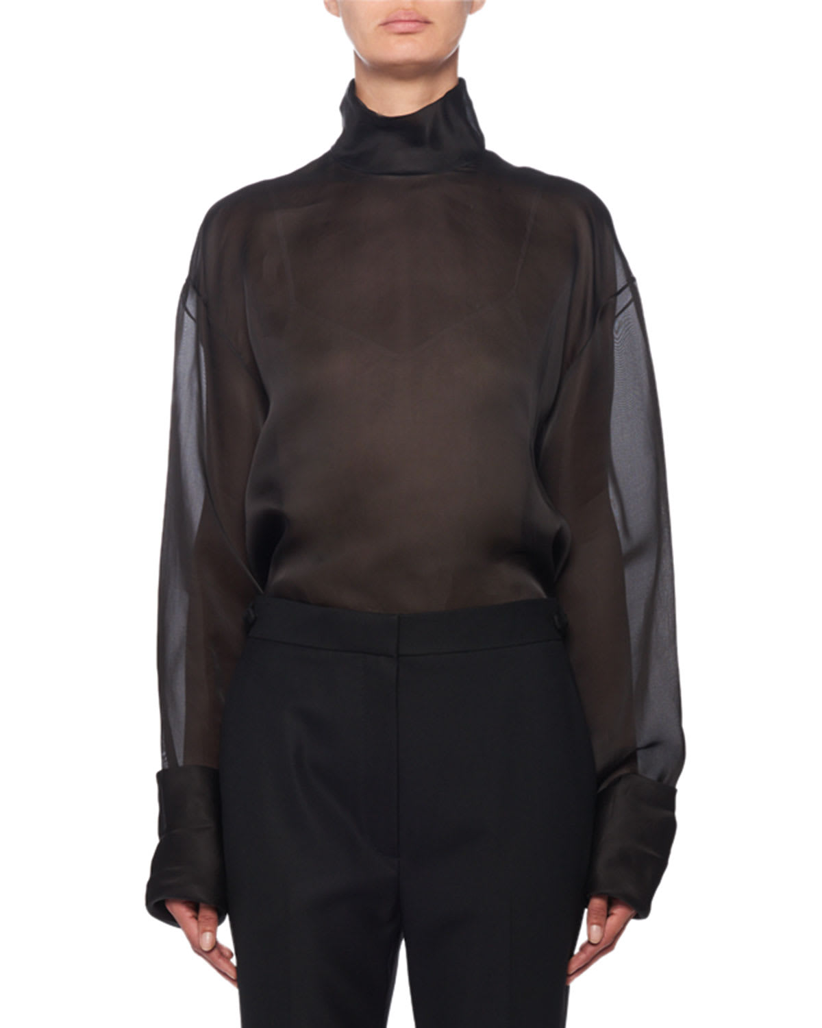 THE ROW Karlee Silk Chiffon Turtleneck Blouse