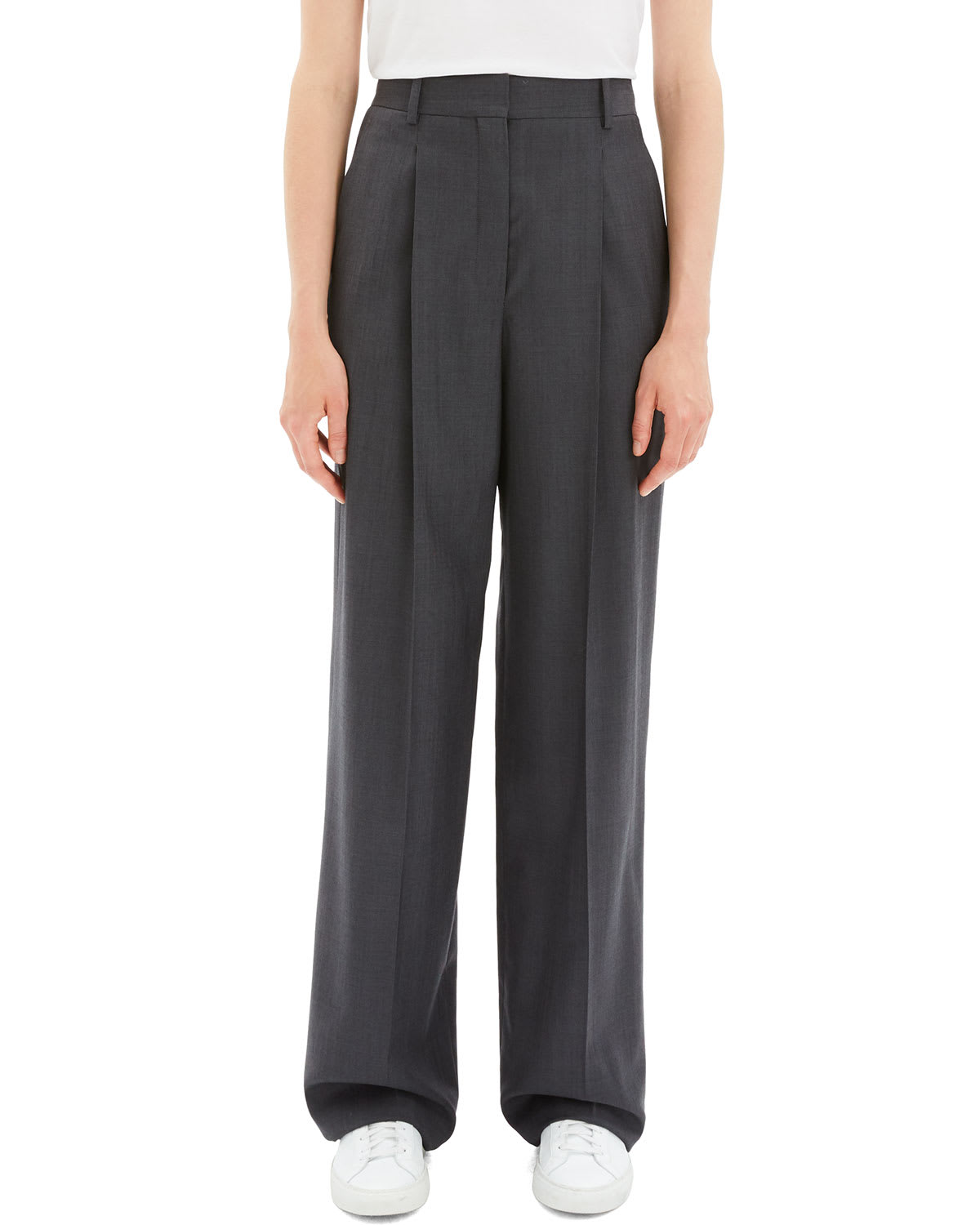 Theory Pleated Wool Wide Leg Trousers