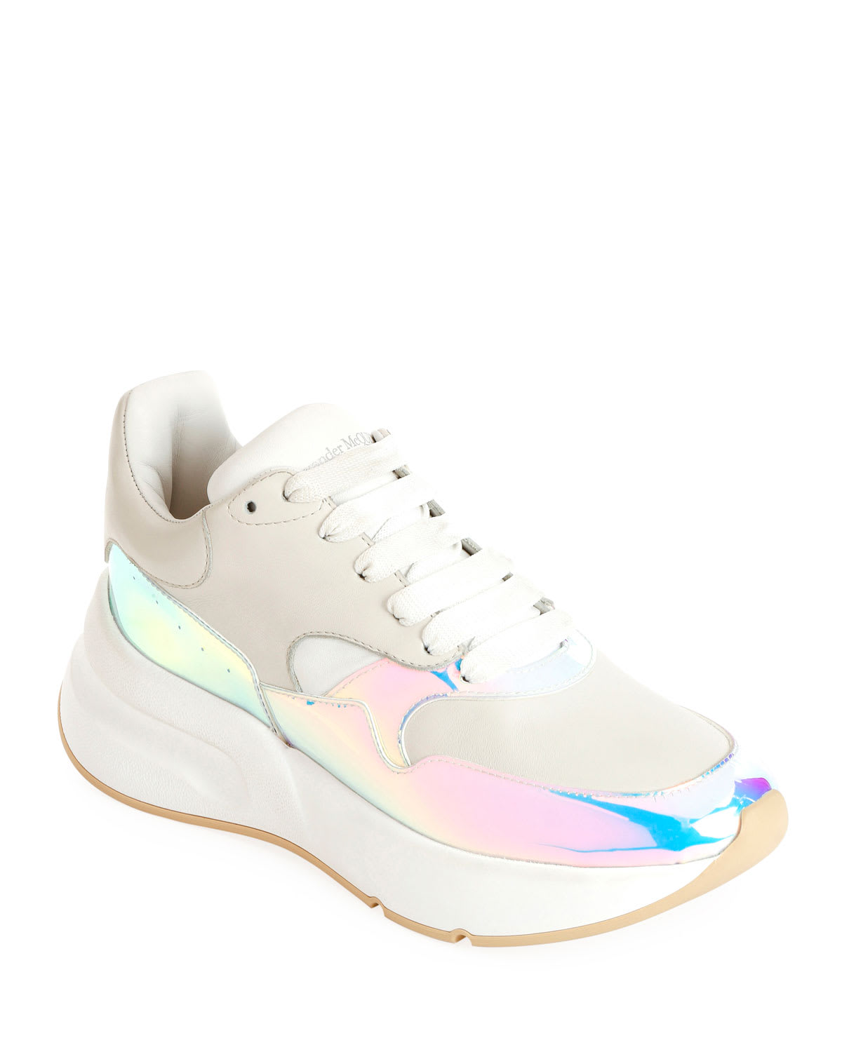 Alexander McQueen Leather and Holographic Lace Up Platform Sneakers