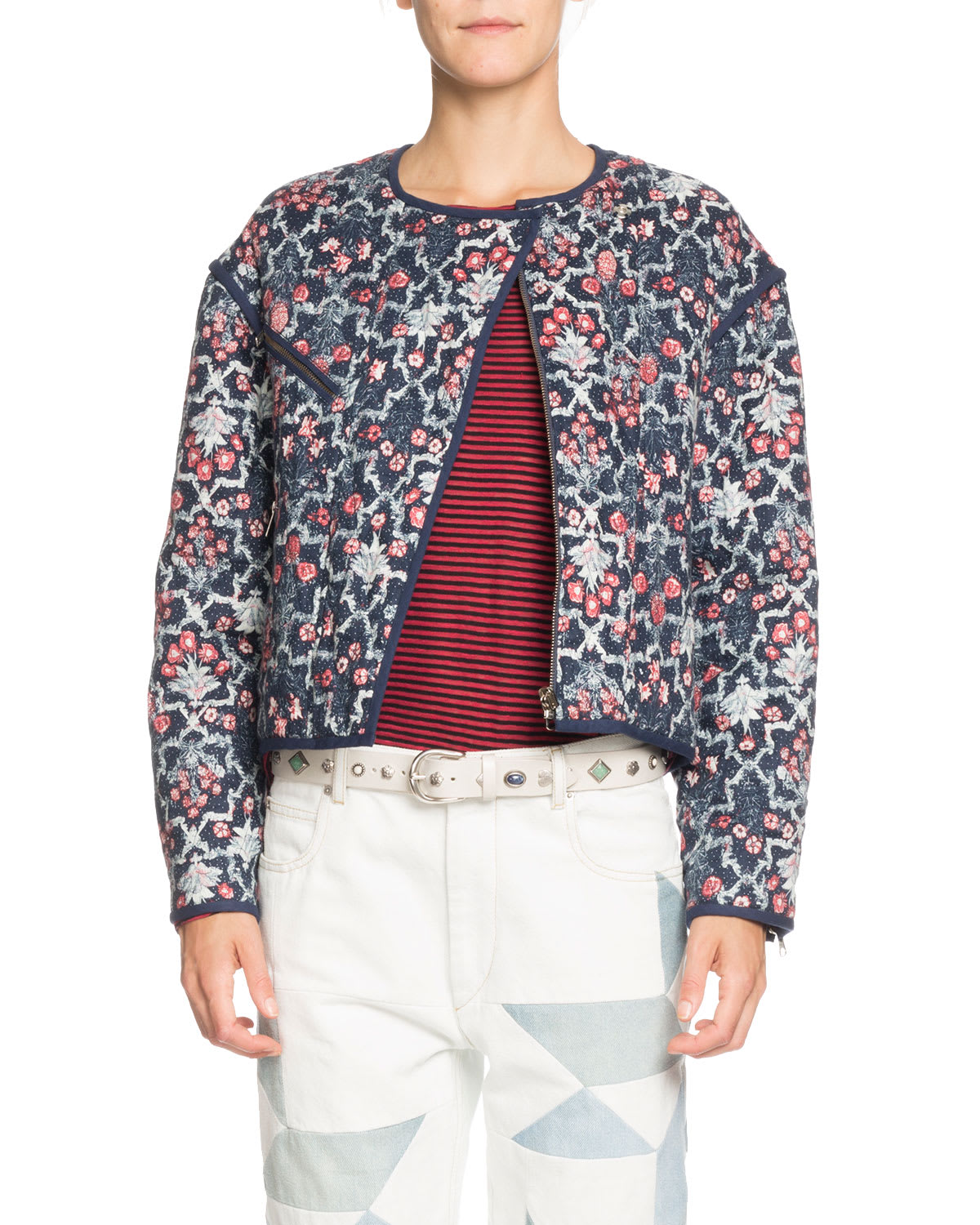 Etoile Isabel Marant Manae Floral Quilted Linen Moto Jacket