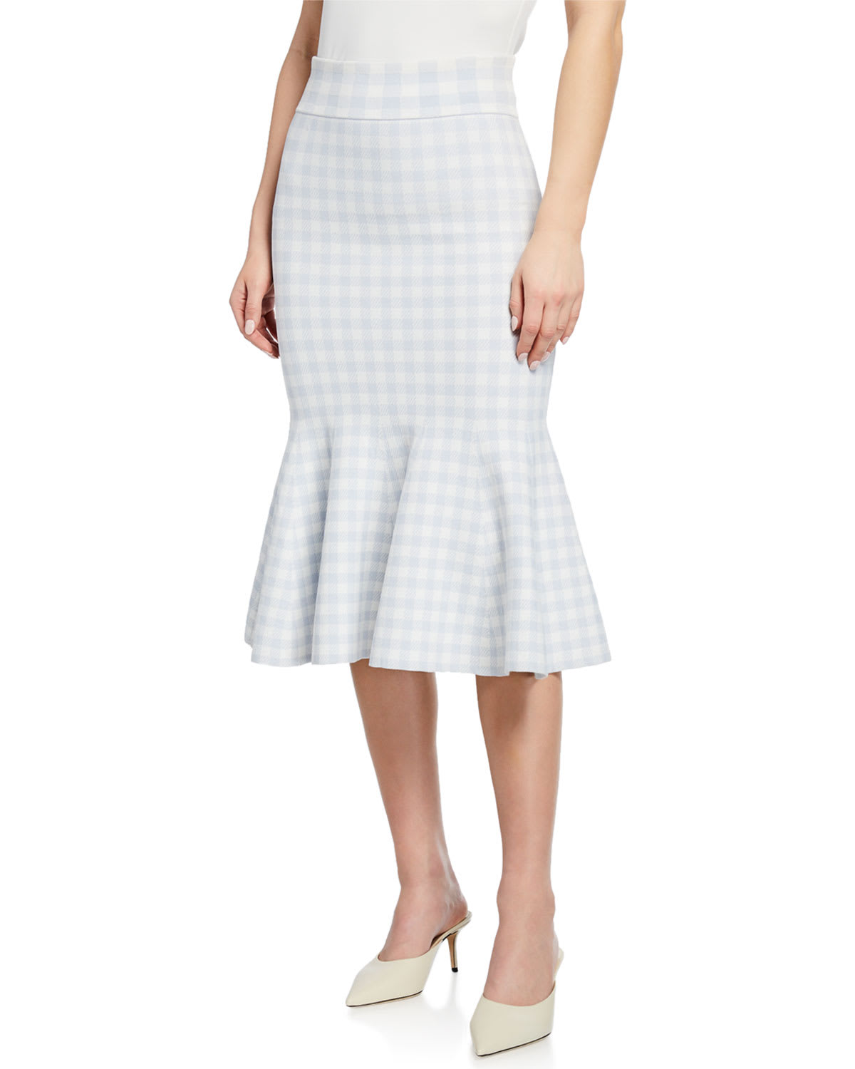 Jonathan Simkhai Gingham Knit Trumpet Midi Skirt