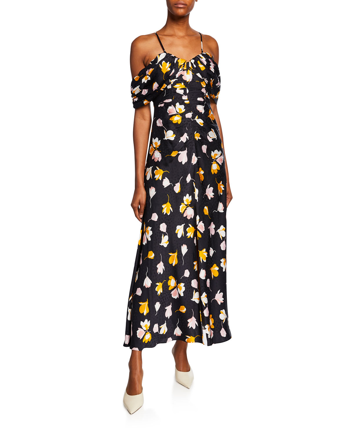 Self shops portrait off shoulder floral printed dress